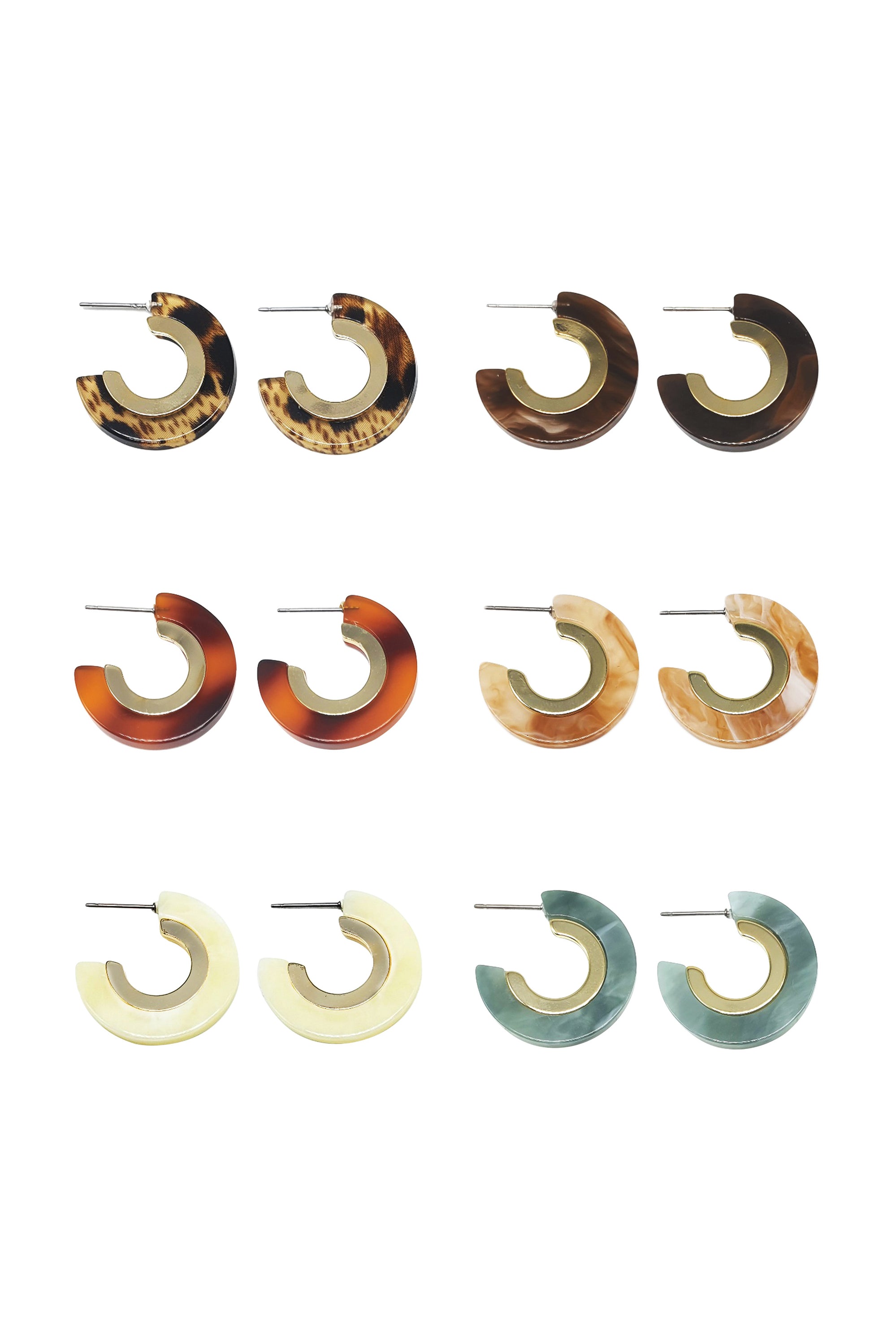 A pair of colorful Acrylic Titanium Post Hoop Earrings displayed elegantly, showcasing their lightweight design and 1-inch diameter.