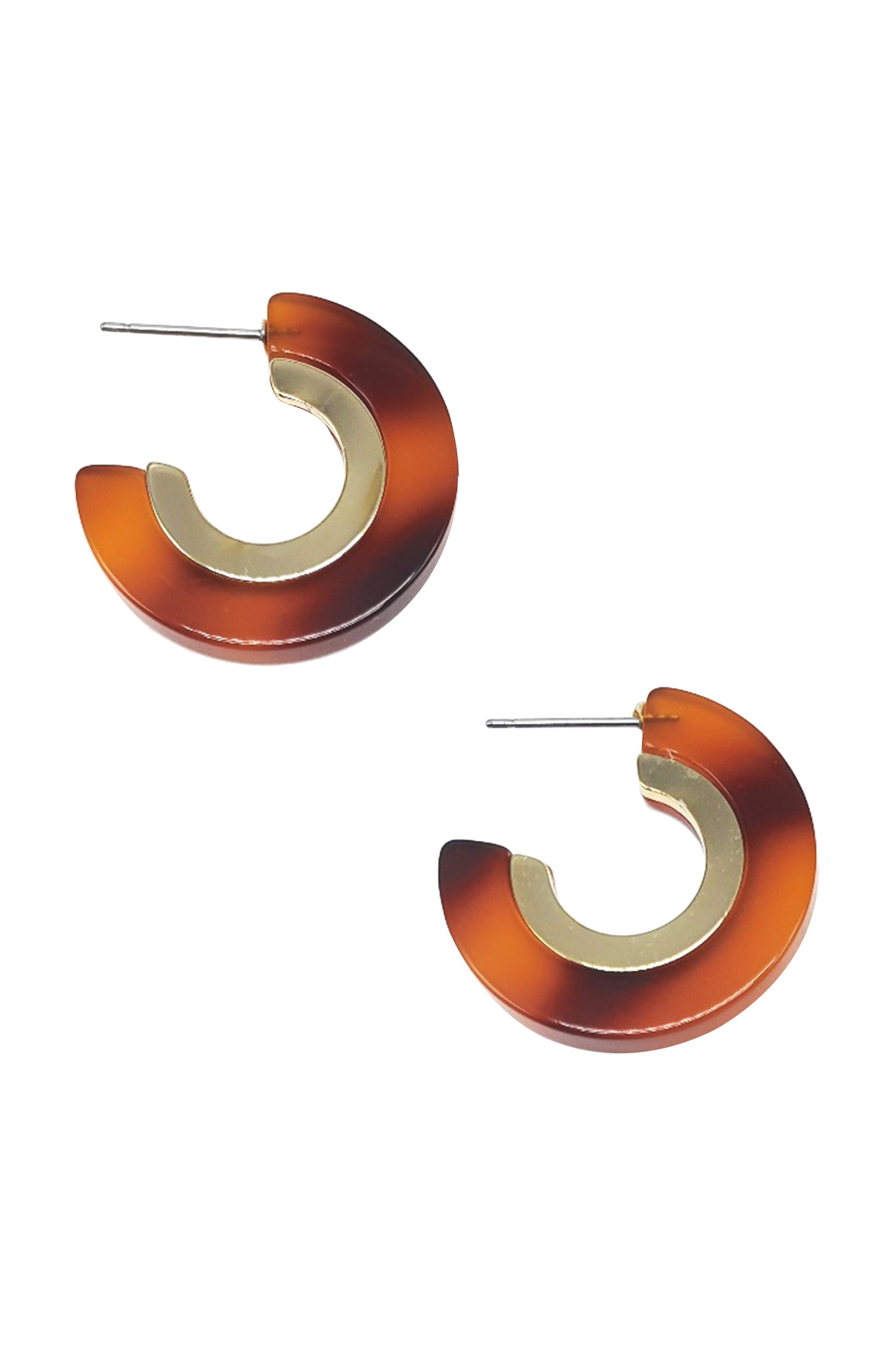 A pair of colorful Acrylic Titanium Post Hoop Earrings displayed elegantly, showcasing their lightweight design and 1-inch diameter.