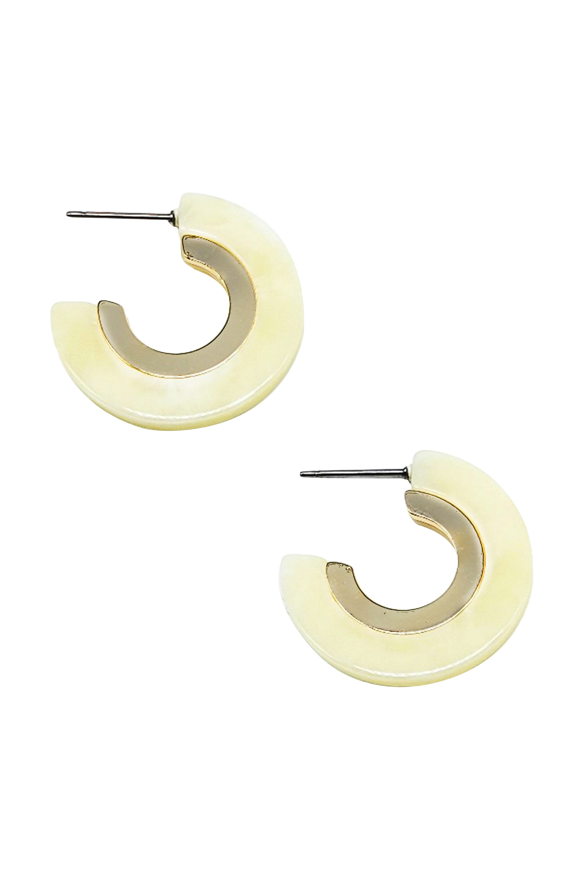A pair of colorful Acrylic Titanium Post Hoop Earrings displayed elegantly, showcasing their lightweight design and 1-inch diameter.