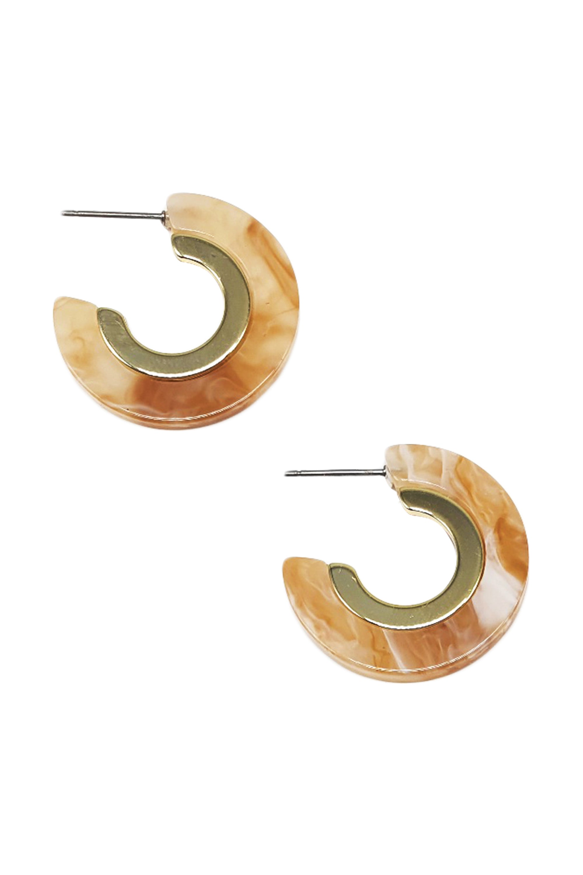 A pair of colorful Acrylic Titanium Post Hoop Earrings displayed elegantly, showcasing their lightweight design and 1-inch diameter.
