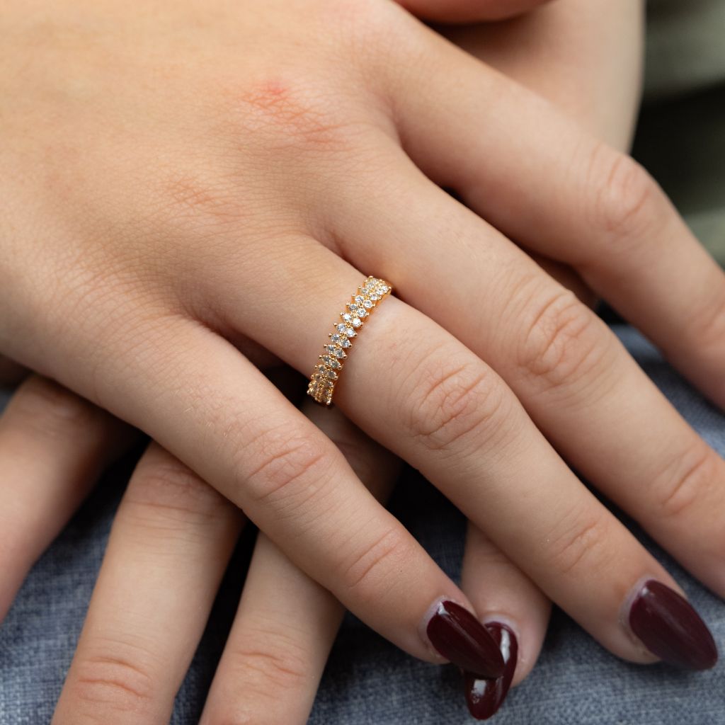 Adjustable Round Rose Gold Elegant Zircon Geometric Stackable Ring showcasing its delicate design and luxurious rose gold finish.
