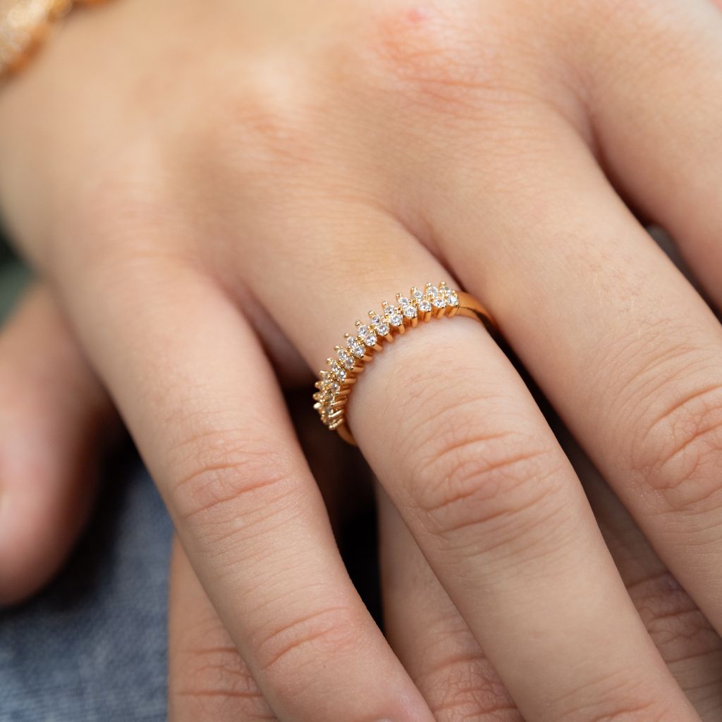 Adjustable Round Rose Gold Elegant Zircon Geometric Stackable Ring showcasing its delicate design and luxurious rose gold finish.