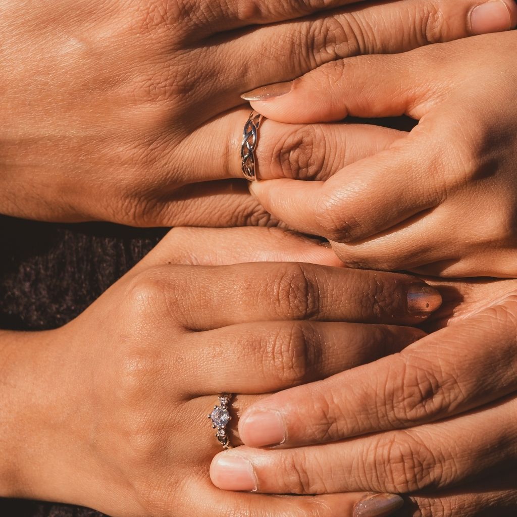 Adjustable Silver Couple Promise Braid Zircon Matching Ring set featuring intricate braid design and sparkling zircon stone.
