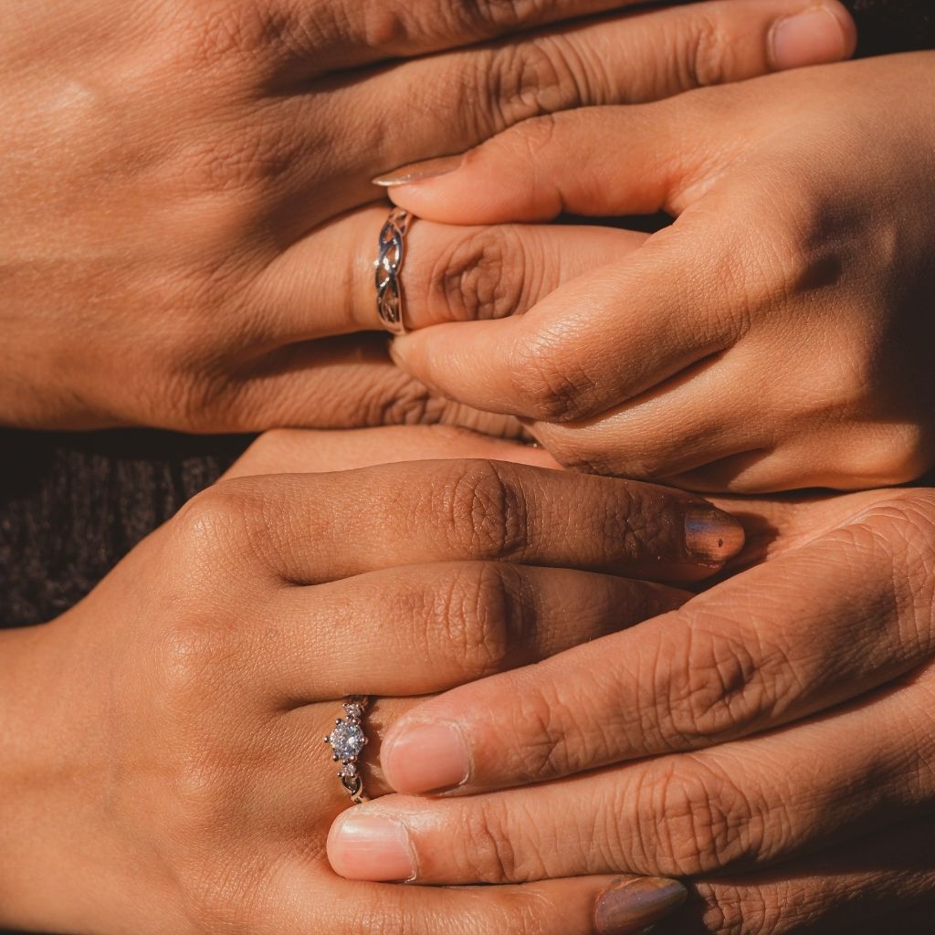 Adjustable Silver Couple Promise Braid Zircon Matching Ring set featuring intricate braid design and sparkling zircon stone.