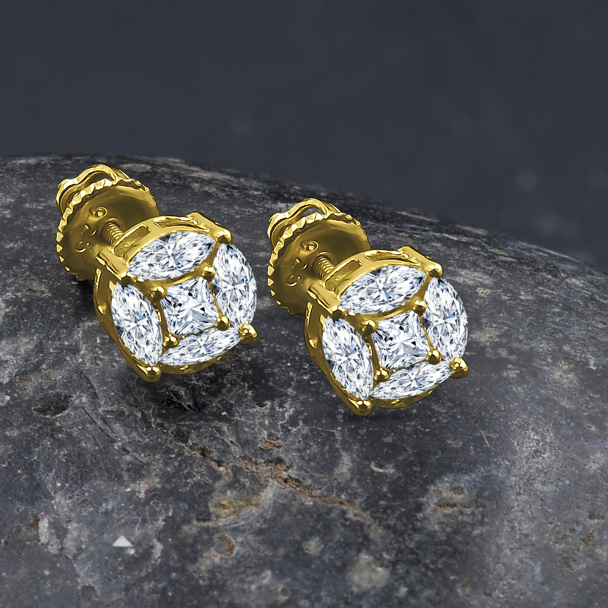 Adorn Screw Back earrings featuring cubic zircon stones set in brass copper metal, showcasing a secure design and elegant finish.