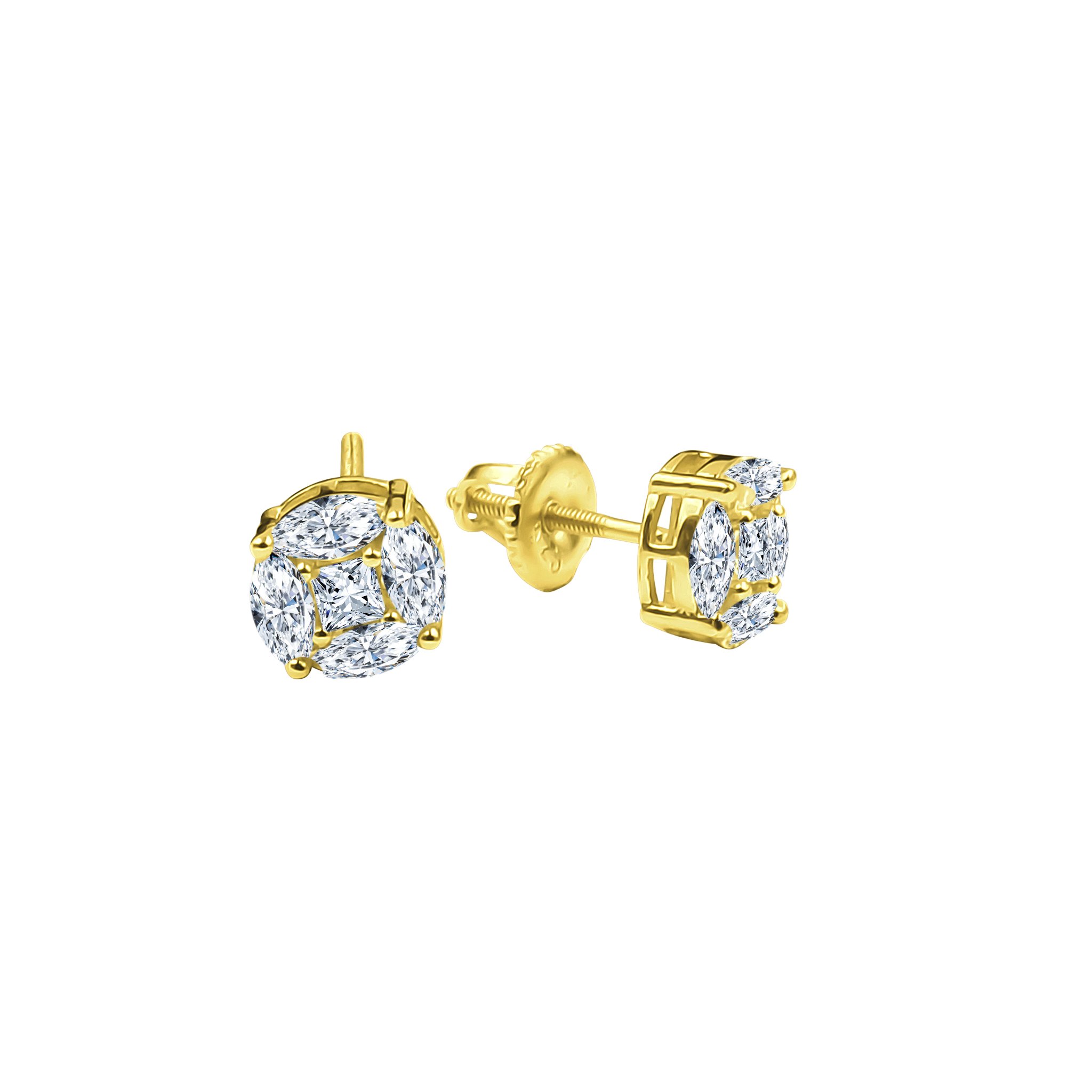 Adorn Screw Back earrings featuring cubic zircon stones set in brass copper metal, showcasing a secure design and elegant finish.