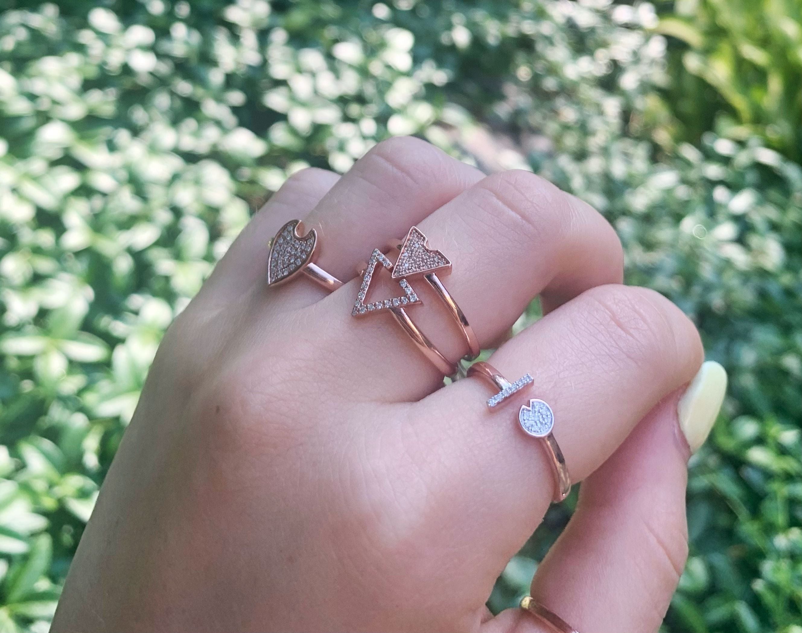 Aim High Open Triangle Diamond Ring in 14K Rose Gold Vermeil featuring genuine diamonds and a unique design.