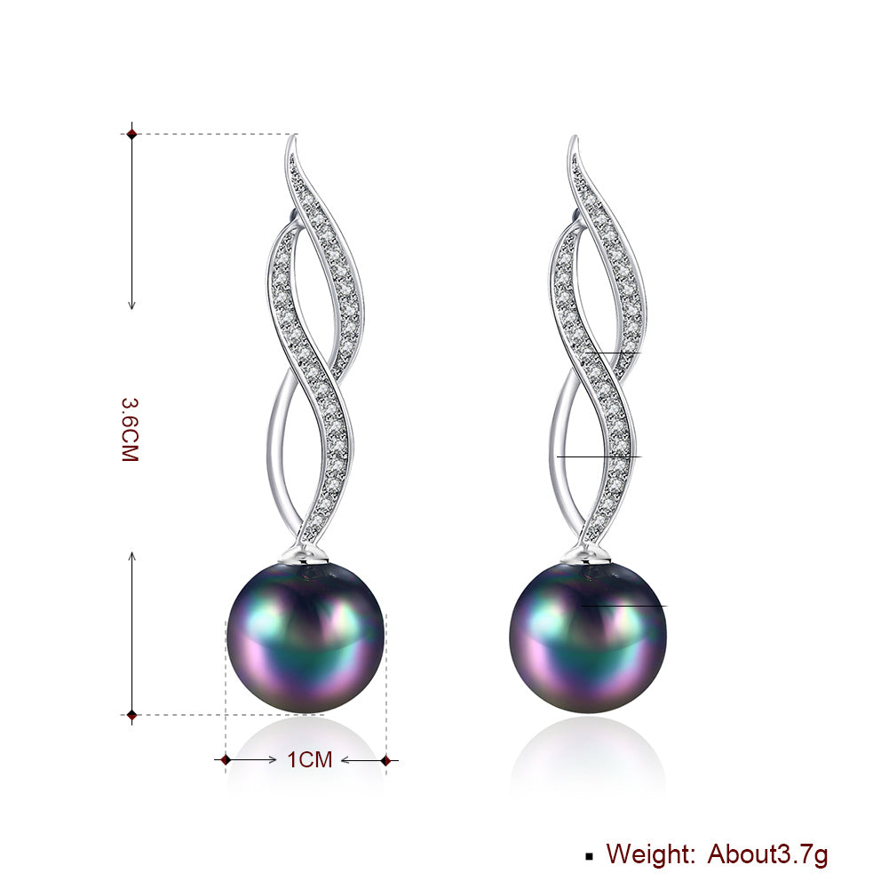 Elegant Akoya Pearl Swirl Drop Earrings in 18K White Gold Plated with sparkling crystals, beautifully displayed in a white gift box.