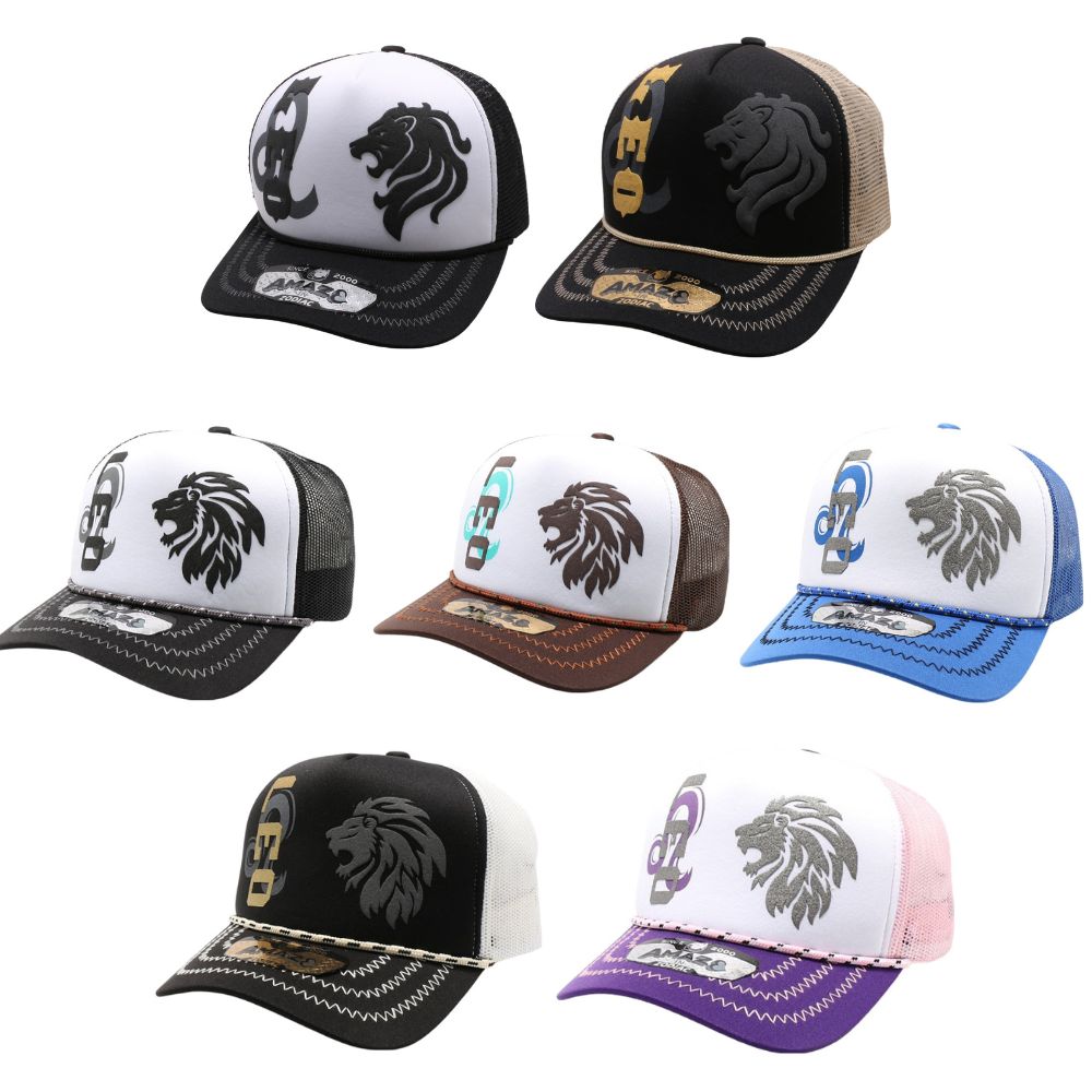 A pack of 6 AMAZE-IN Zodiac Leo Sponge Trucker hats in various colors, featuring a classic design with a curved visor and snapback closure.