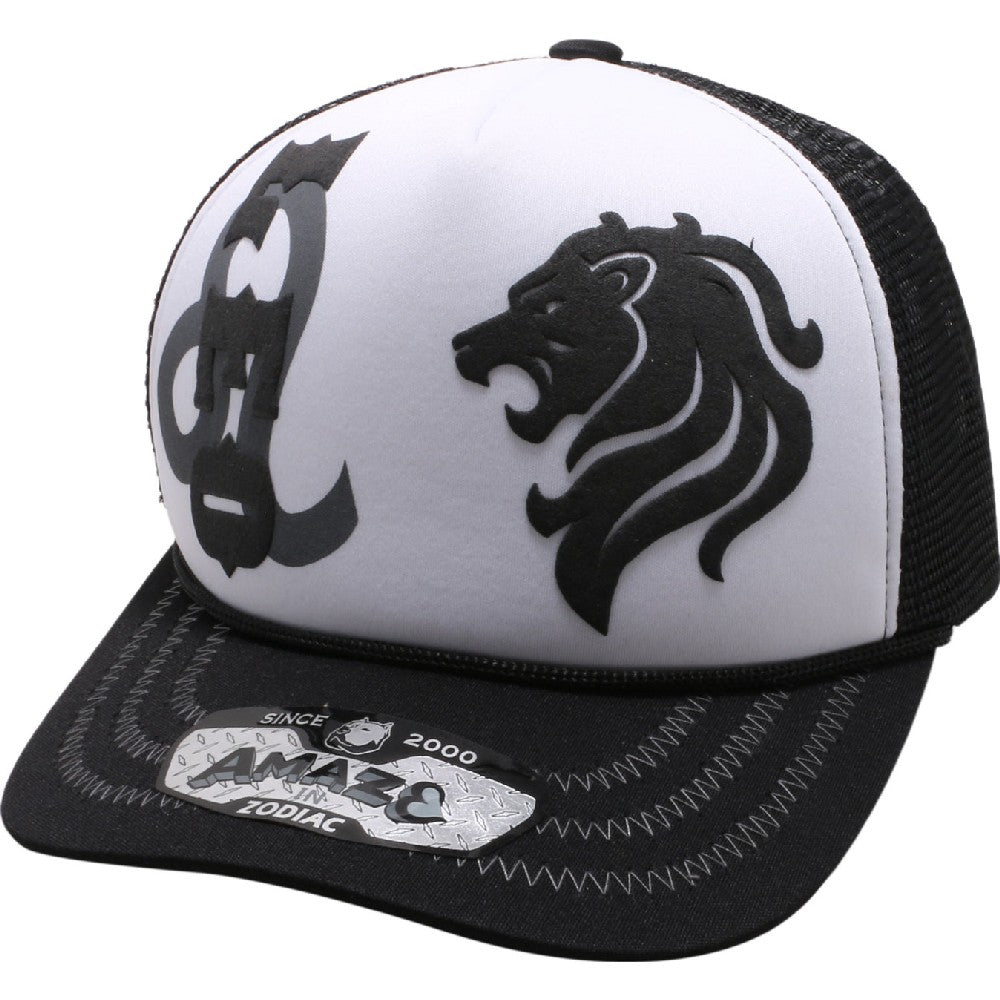 A pack of 6 AMAZE-IN Zodiac Leo Sponge Trucker hats in various colors, featuring a classic design with a curved visor and snapback closure.