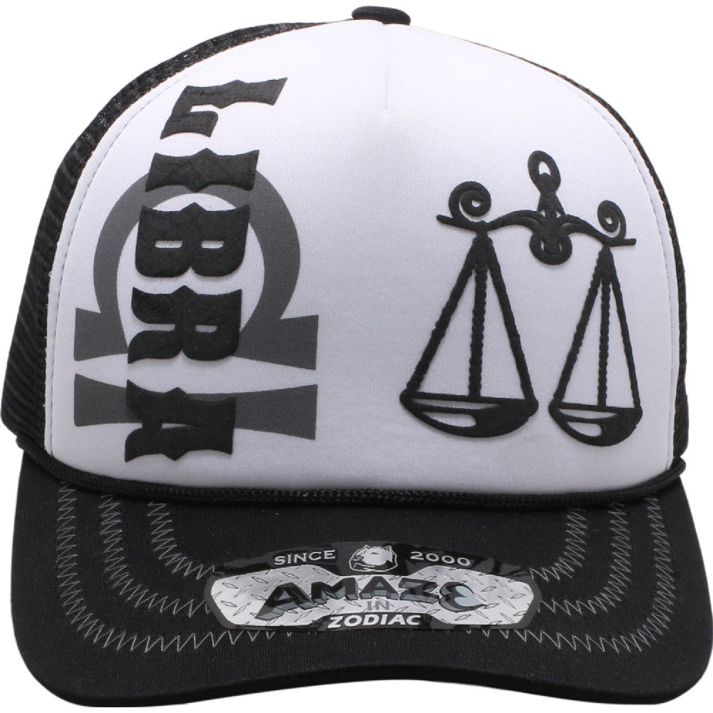 A pack of 6 AMAZE-IN Zodiac Libra Sponge Trucker hats in various colors, featuring a classic mid-profile design and curved visor.