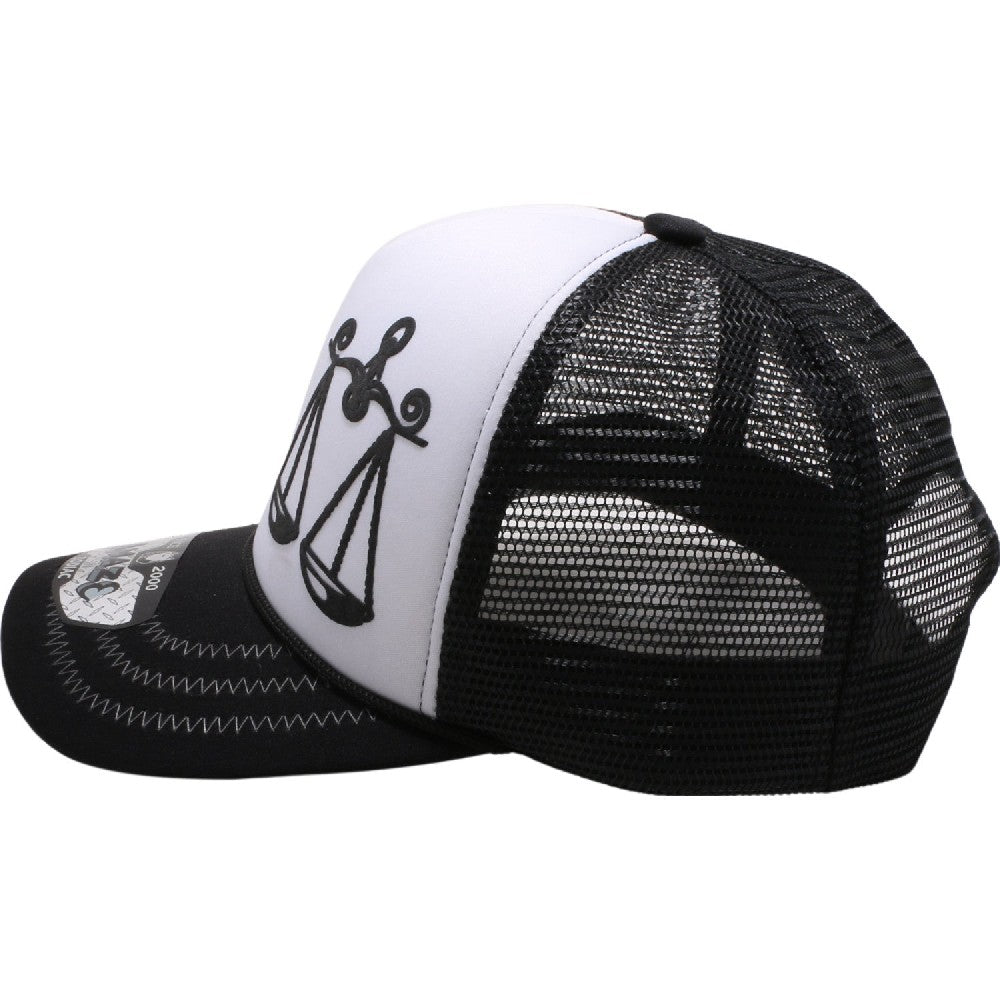 A pack of 6 AMAZE-IN Zodiac Libra Sponge Trucker hats in various colors, featuring a classic mid-profile design and curved visor.