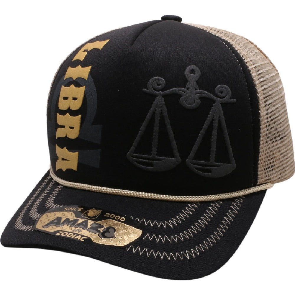 A pack of 6 AMAZE-IN Zodiac Libra Sponge Trucker hats in various colors, featuring a classic mid-profile design and curved visor.