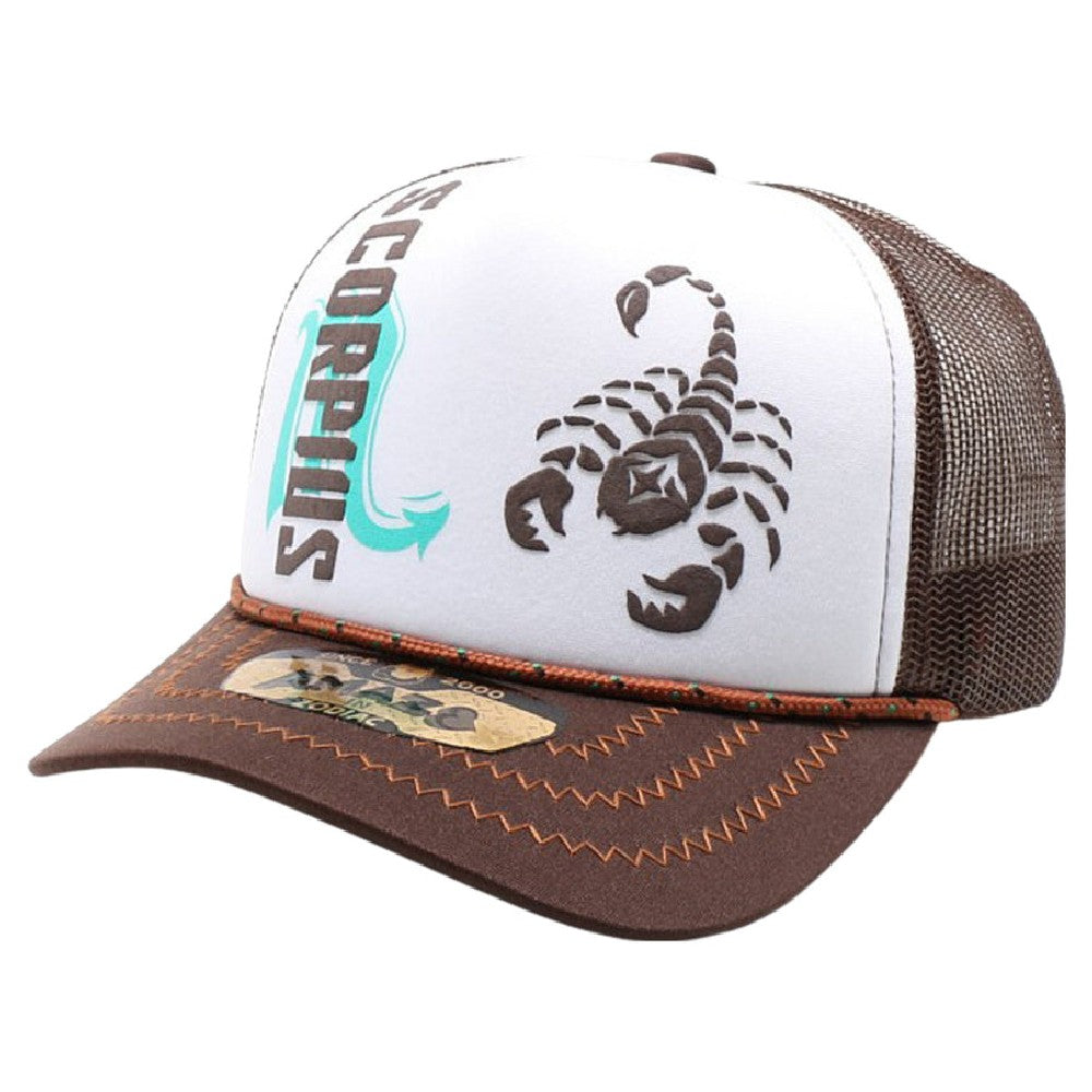 A pack of 6 AMAZE-IN Zodiac Scorpio Sponge Trucker hats featuring a classic design with a curved visor and adjustable snapback closure.
