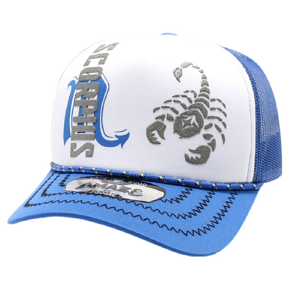 A pack of 6 AMAZE-IN Zodiac Scorpio Sponge Trucker hats featuring a classic design with a curved visor and adjustable snapback closure.