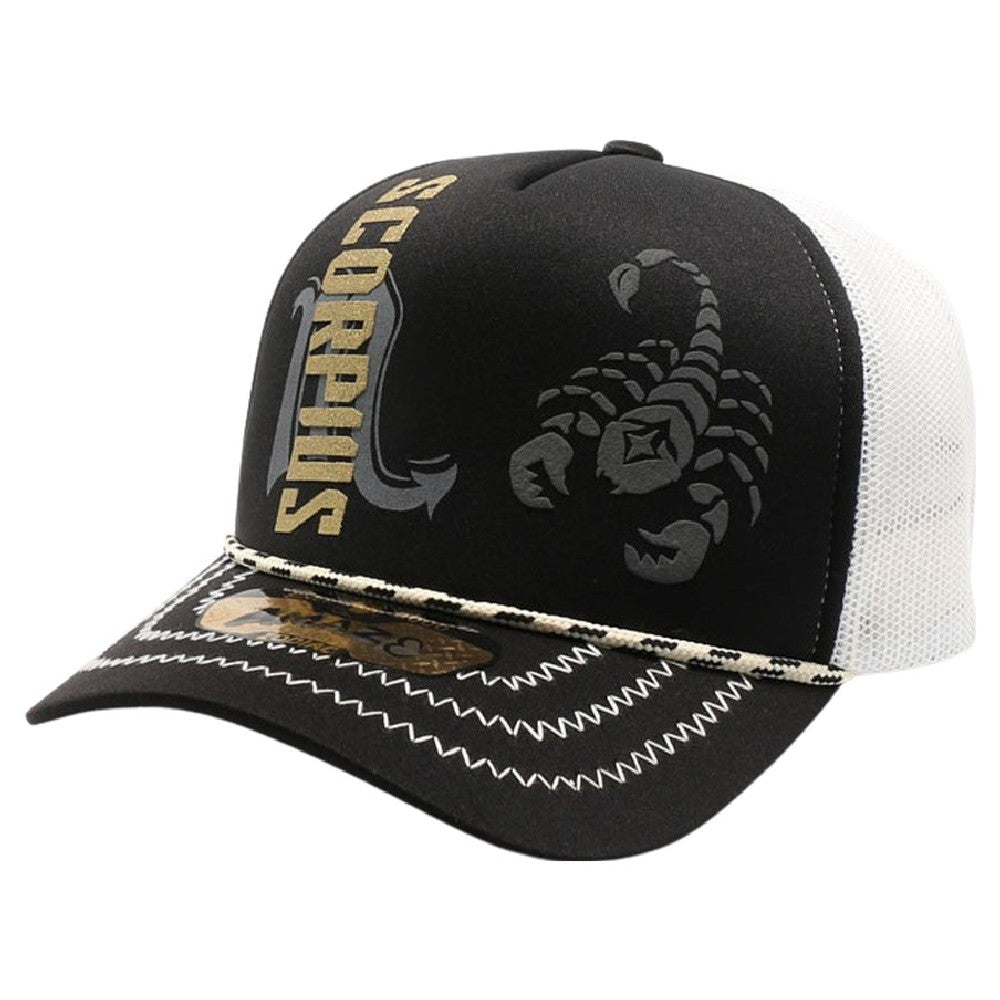 A pack of 6 AMAZE-IN Zodiac Scorpio Sponge Trucker hats featuring a classic design with a curved visor and adjustable snapback closure.