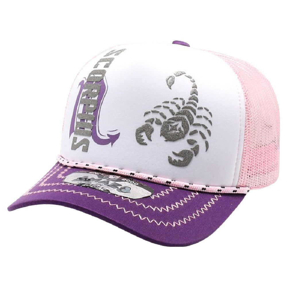 A pack of 6 AMAZE-IN Zodiac Scorpio Sponge Trucker hats featuring a classic design with a curved visor and adjustable snapback closure.