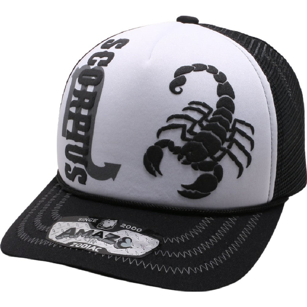 A pack of 6 AMAZE-IN Zodiac Scorpio Sponge Trucker hats featuring a classic design with a curved visor and adjustable snapback closure.