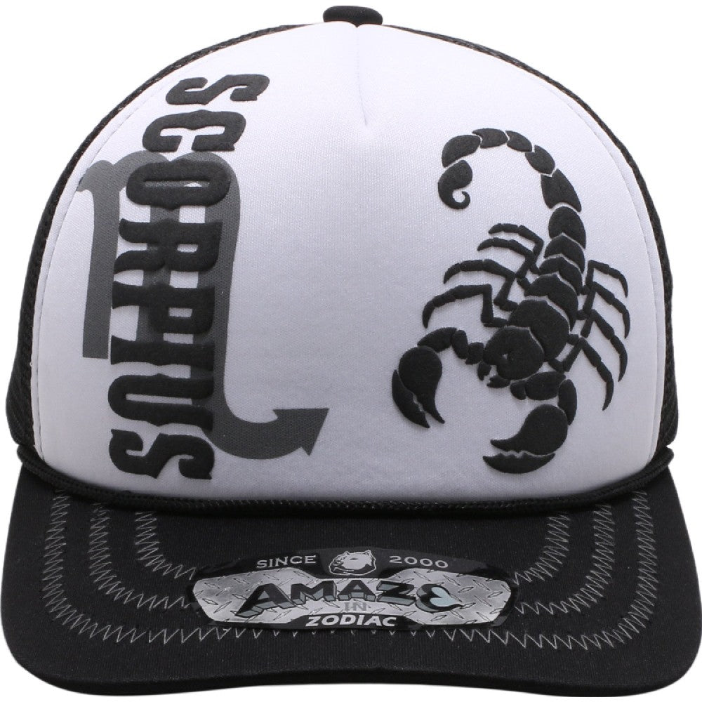 A pack of 6 AMAZE-IN Zodiac Scorpio Sponge Trucker hats featuring a classic design with a curved visor and adjustable snapback closure.
