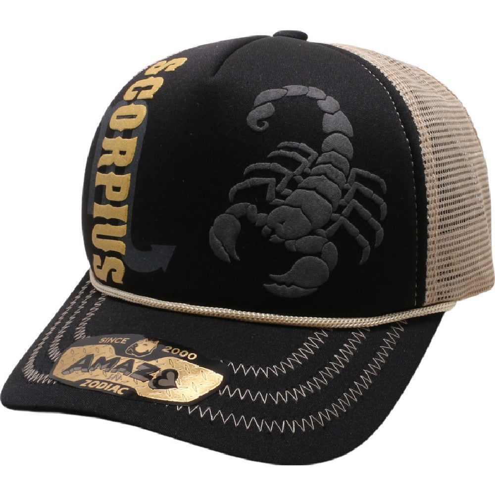 A pack of 6 AMAZE-IN Zodiac Scorpio Sponge Trucker hats featuring a classic design with a curved visor and adjustable snapback closure.