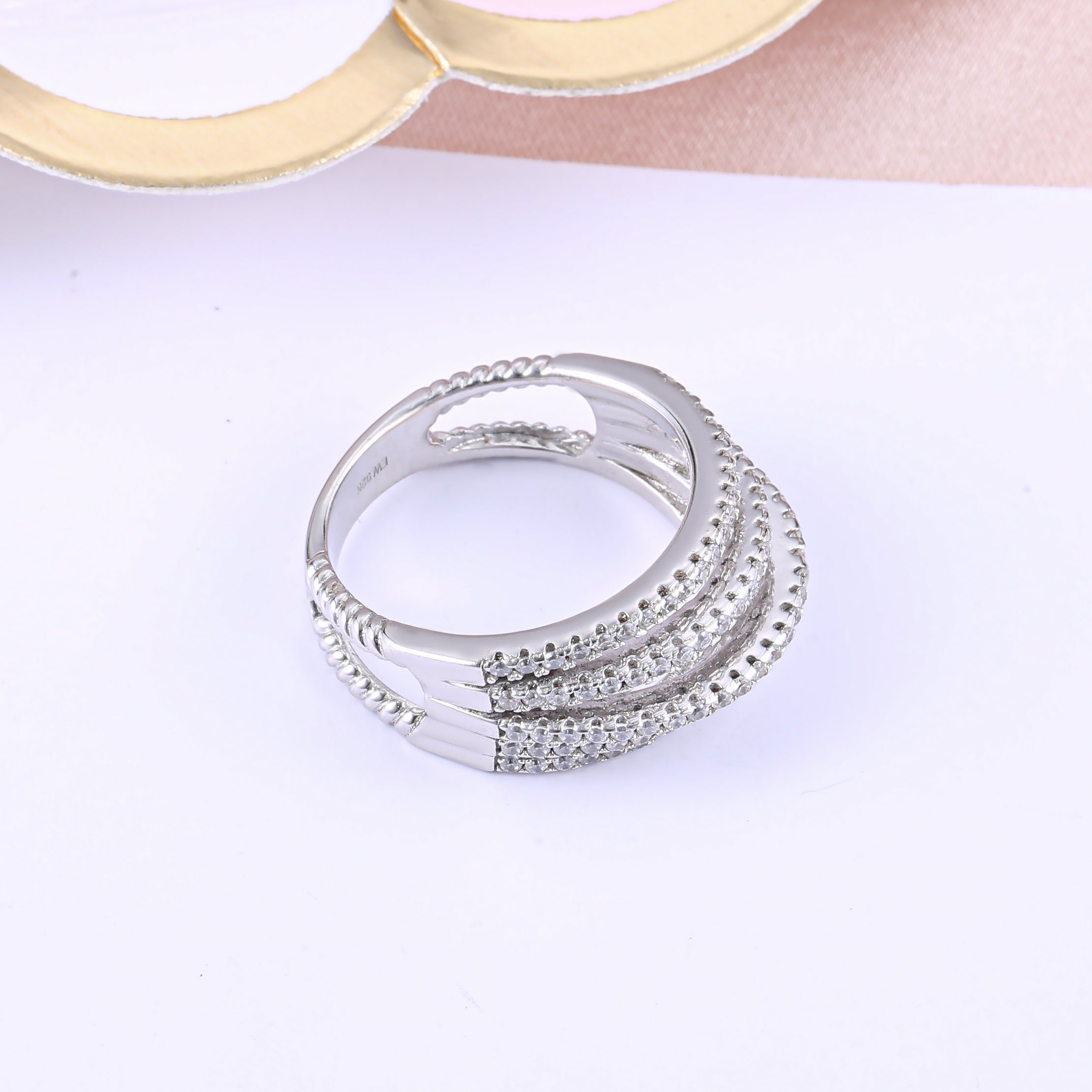 Amazing Galaxy Sparkling Ring made of 925 sterling silver with white sapphire, showcasing a luxurious design.