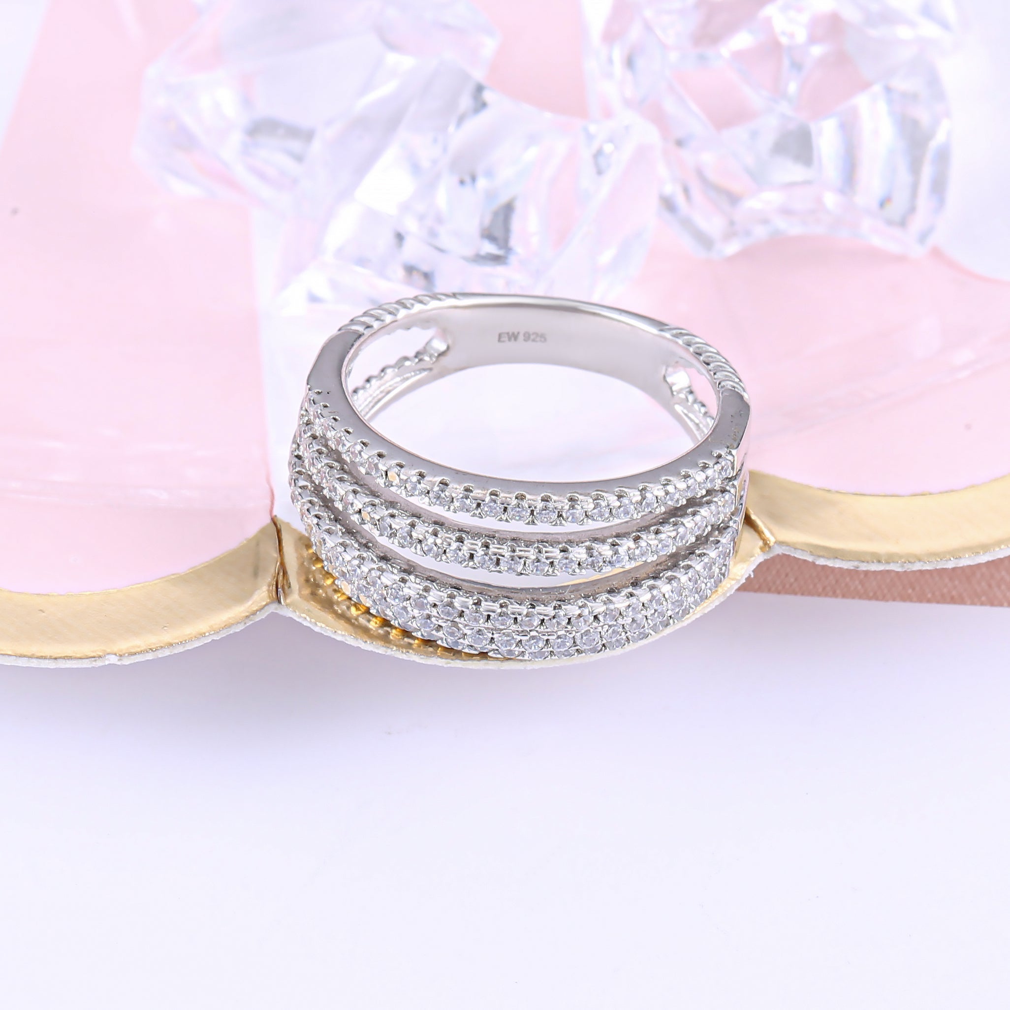 Amazing Galaxy Sparkling Ring made of 925 sterling silver with white sapphire, showcasing a luxurious design.