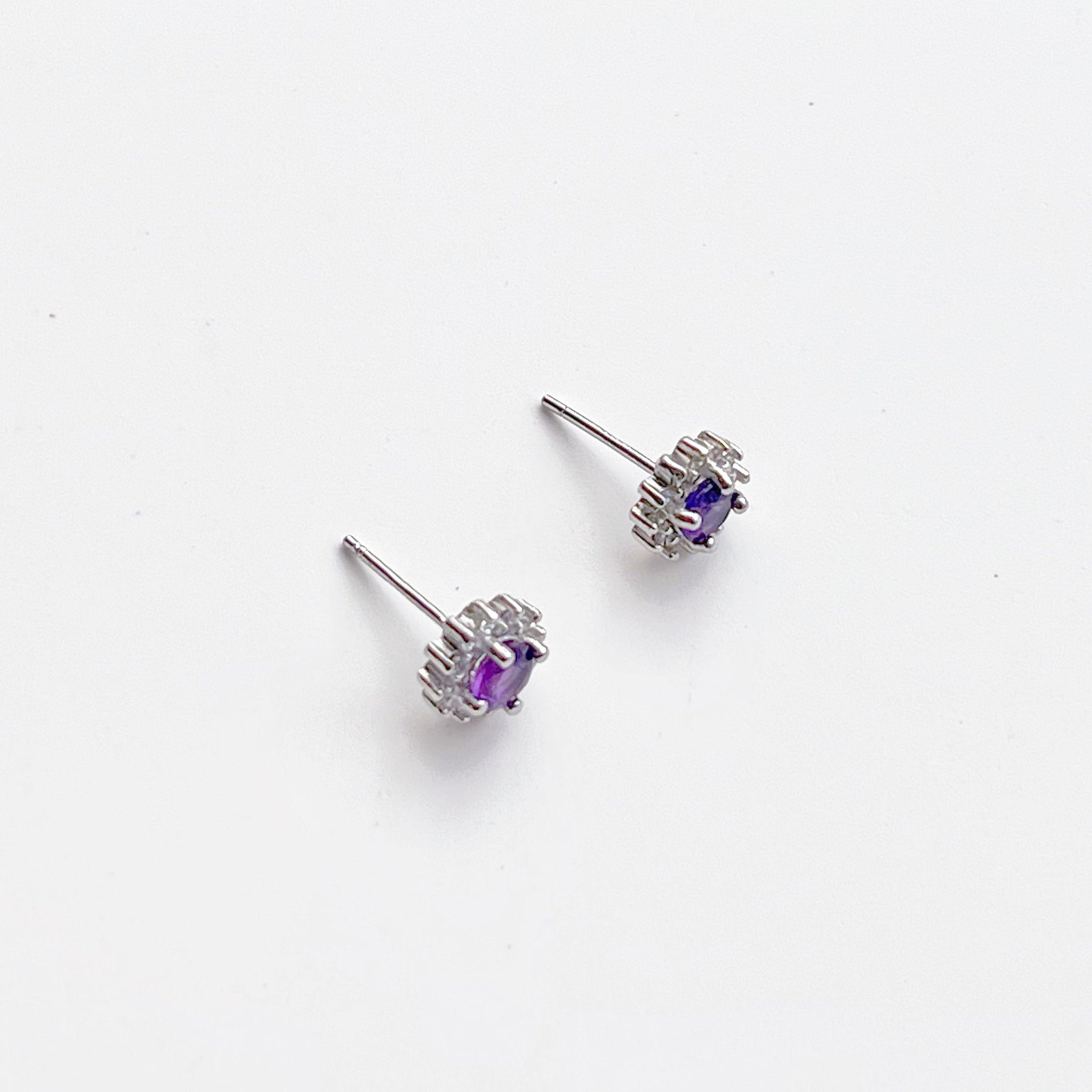Elegant Amethyst Silver Stud Earrings featuring natural purple amethyst stones set in sterling silver, perfect for gifting.