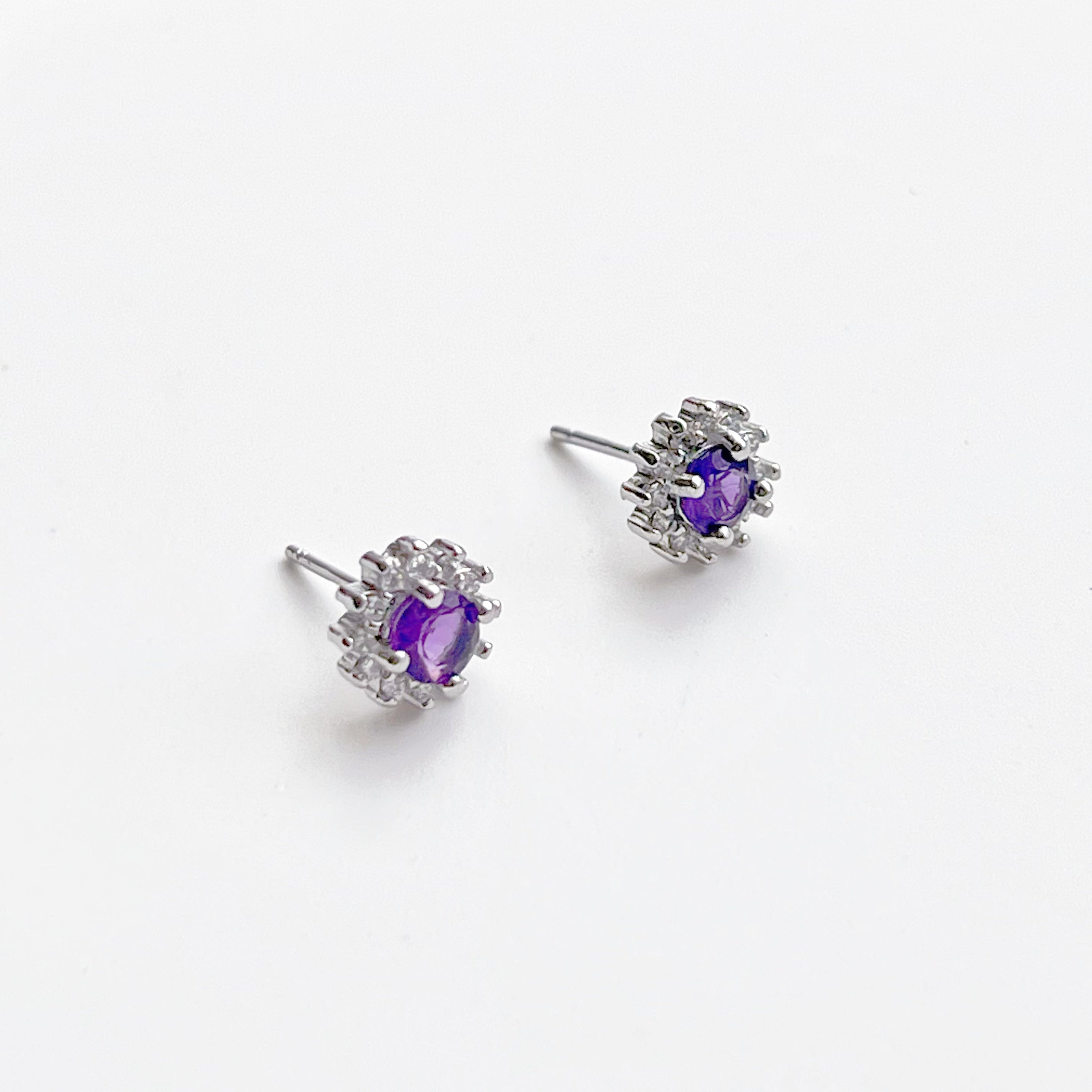 Elegant Amethyst Silver Stud Earrings featuring natural purple amethyst stones set in sterling silver, perfect for gifting.