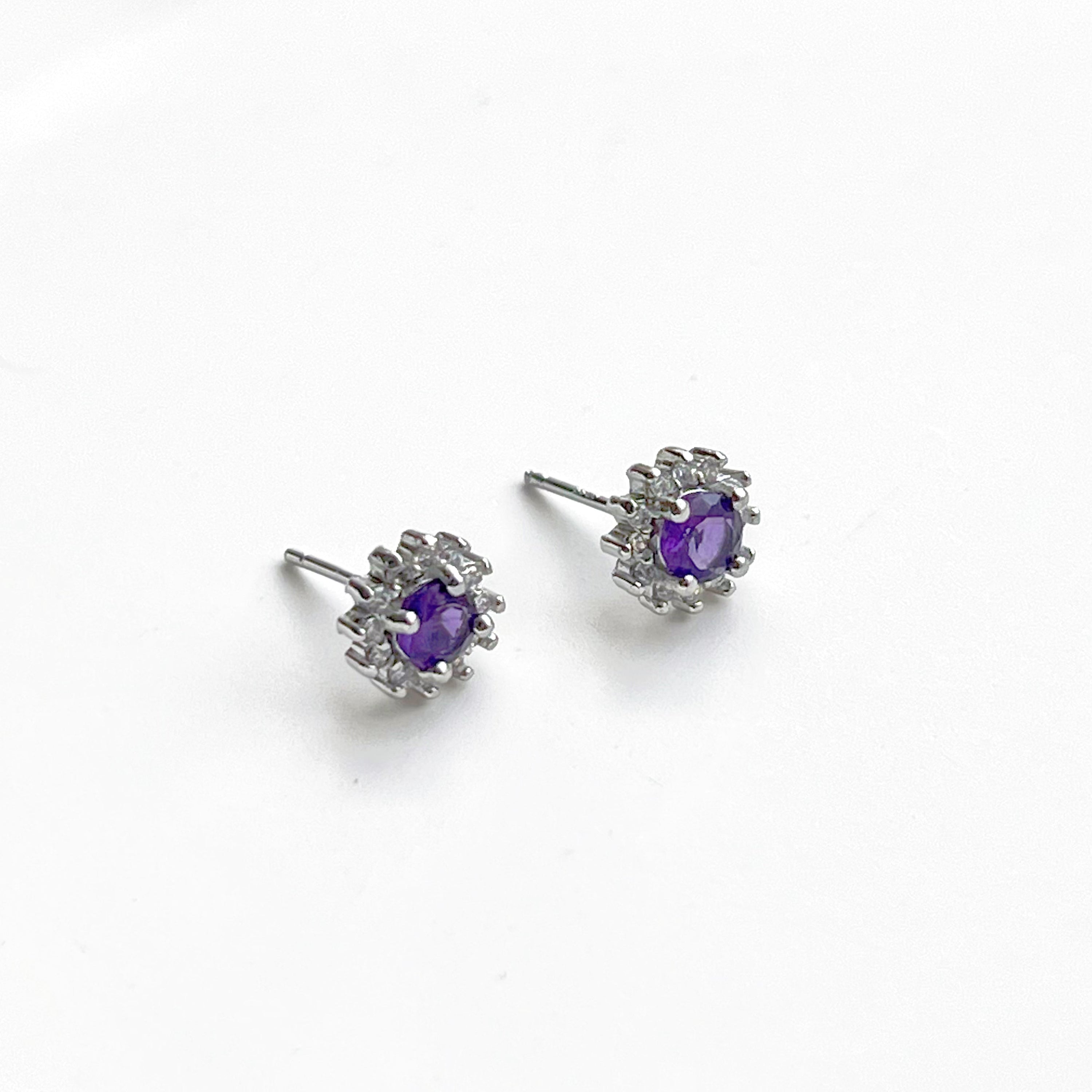 Elegant Amethyst Silver Stud Earrings featuring natural purple amethyst stones set in sterling silver, perfect for gifting.