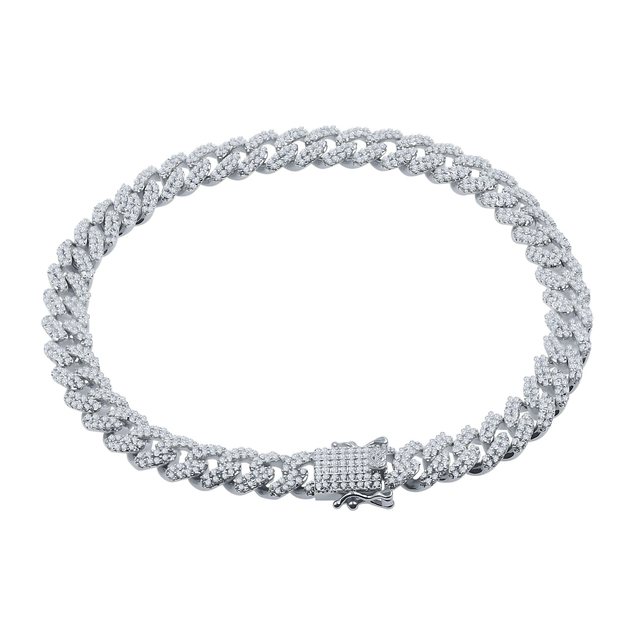 ANGUS 10 MM Silver Cuban Bracelet made of 925 sterling silver with AAA cubic zirconia, showcasing a bold and elegant design.