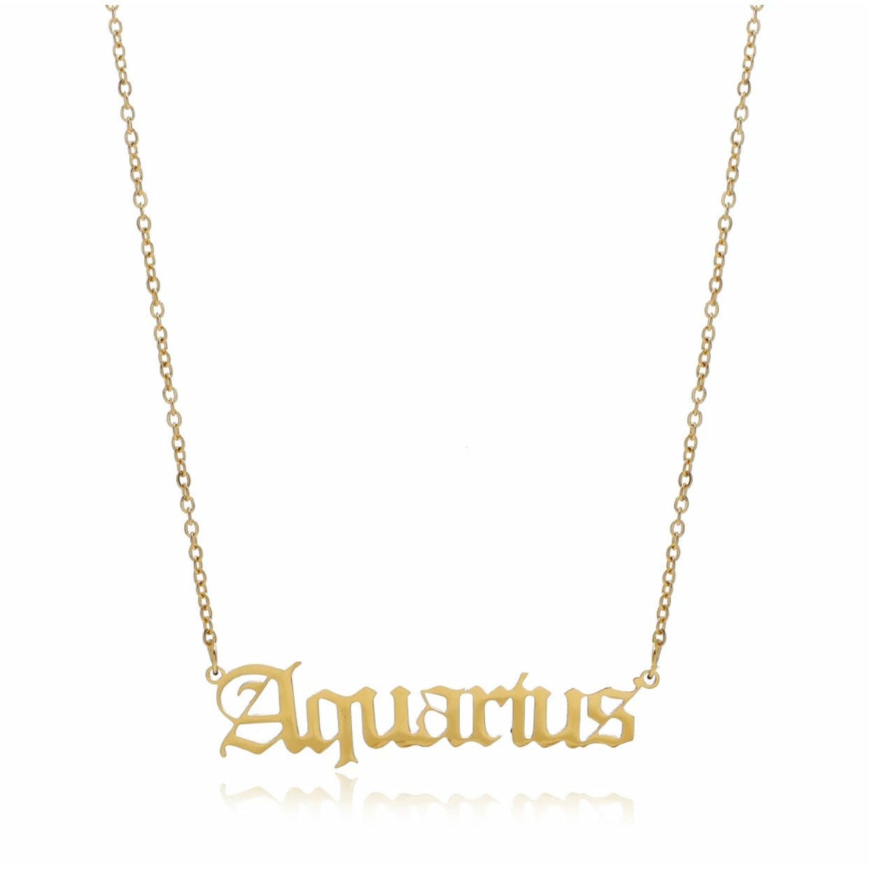 Aquarius Zodiac Necklace in gold and silver, crafted from stainless steel, showcasing a celestial design.