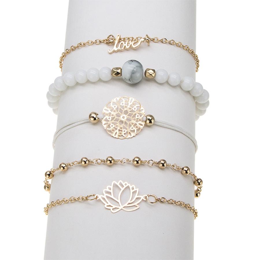 Arcoris White Marble Filigree Pendant and Love Bracelet Set featuring 14K gold plating and celestial design.