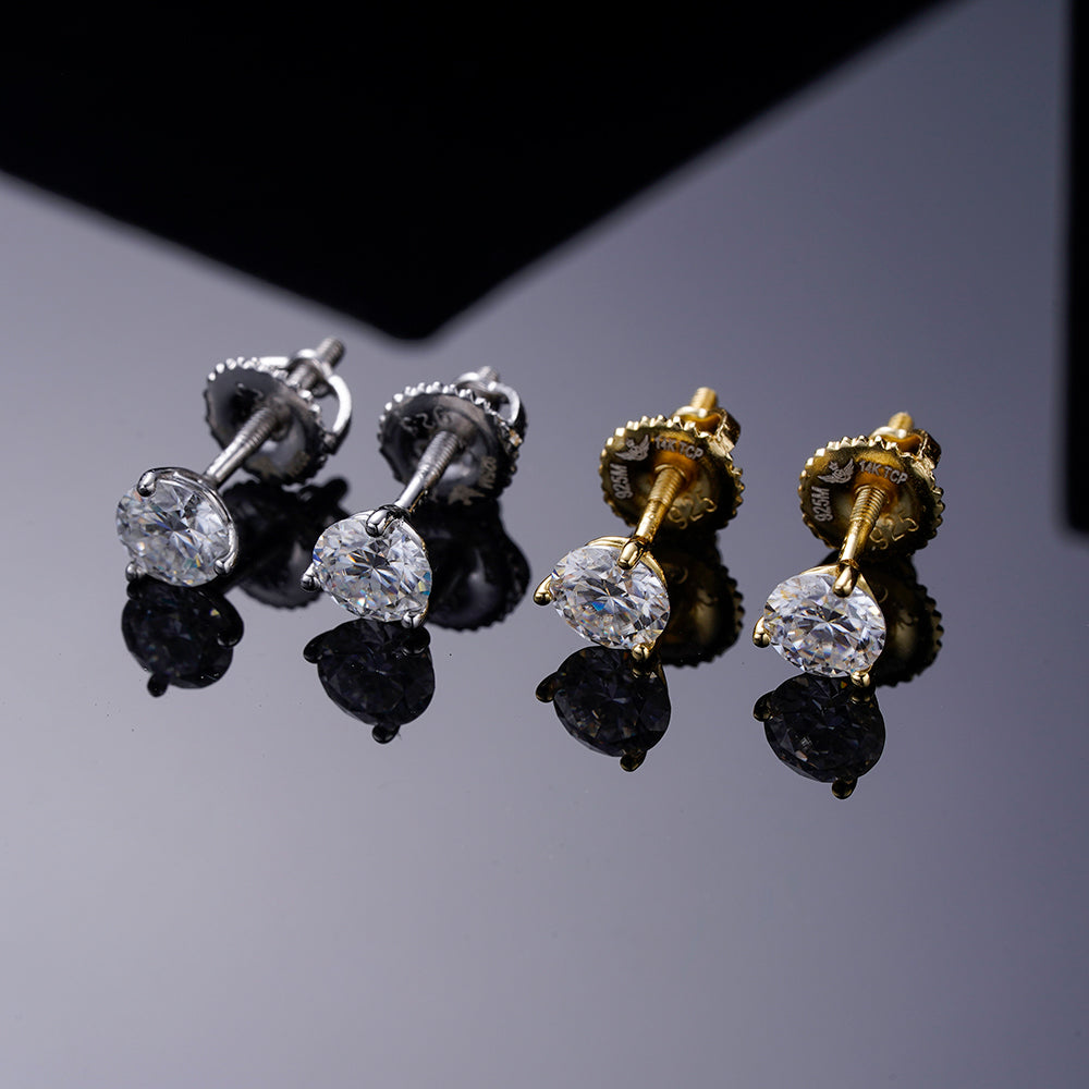 A pair of elegant ARGENTUM 925 Moissanite Earrings in a gold color setting, showcasing their brilliant sparkle and minimalistic design.