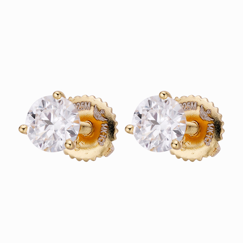 A pair of elegant ARGENTUM 925 Moissanite Earrings in a gold color setting, showcasing their brilliant sparkle and minimalistic design.