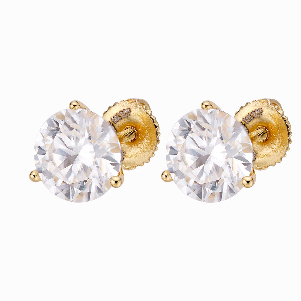 A pair of elegant ARGENTUM 925 Moissanite Earrings in a gold color setting, showcasing their brilliant sparkle and minimalistic design.