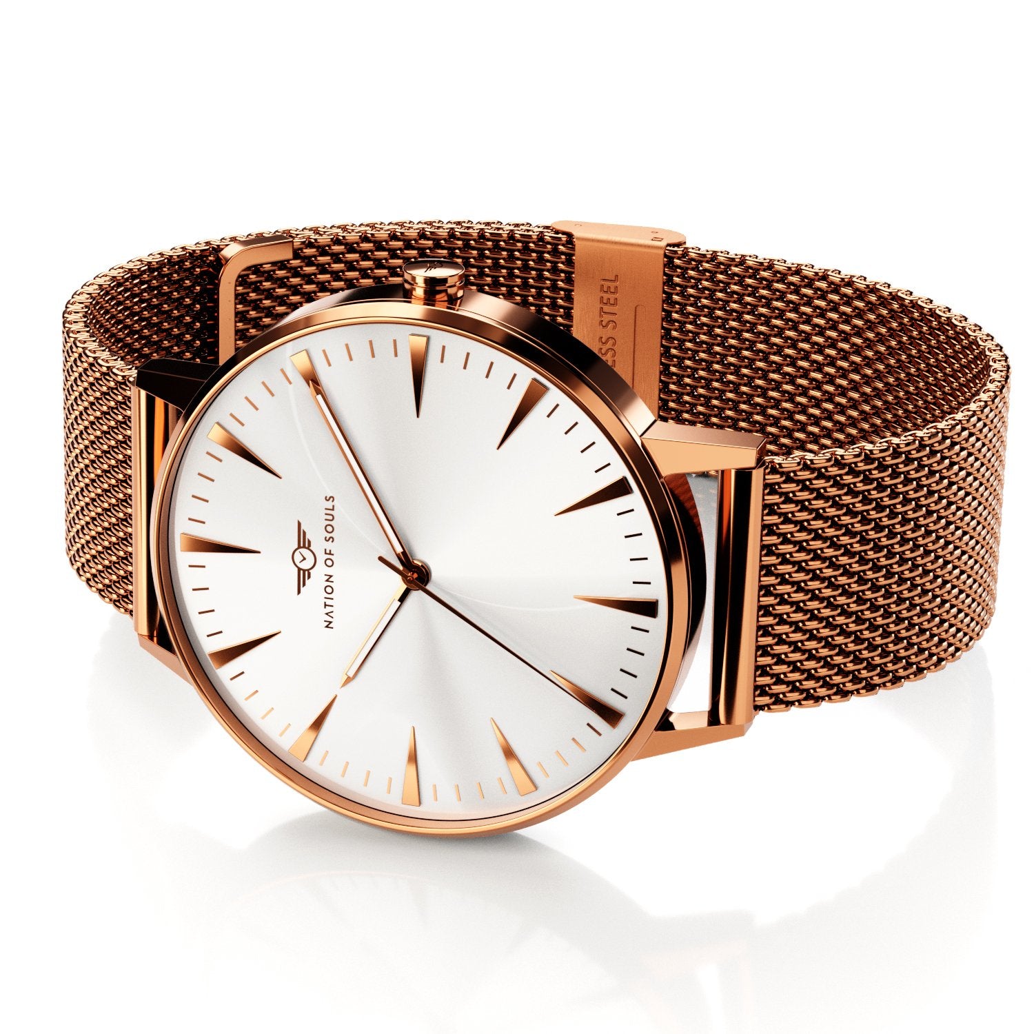 Argo Rose Gold Gloss watch with sunray dial and diamond cut hands, showcasing its elegant design and premium materials.