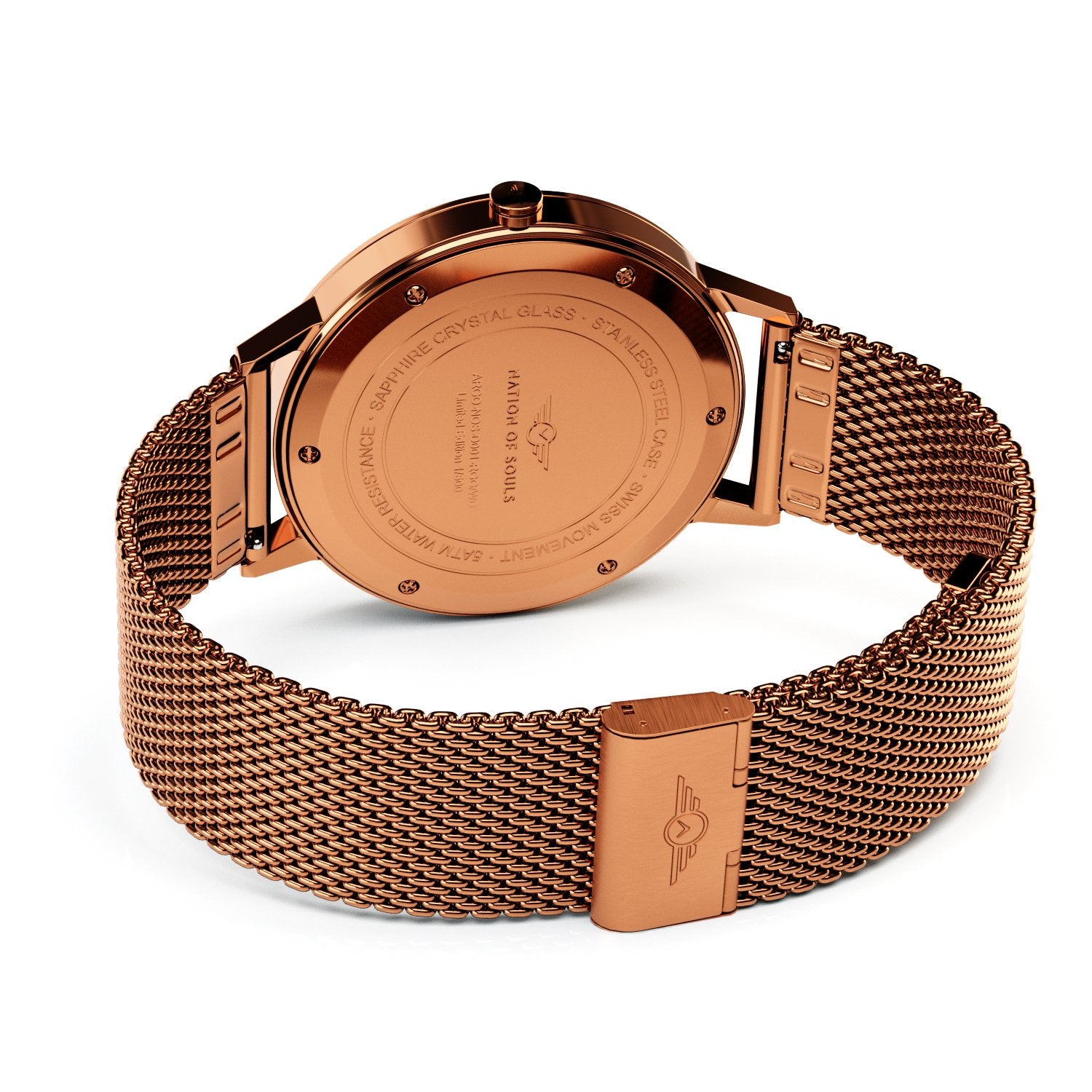 Argo Rose Gold Gloss watch with sunray dial and diamond cut hands, showcasing its elegant design and premium materials.