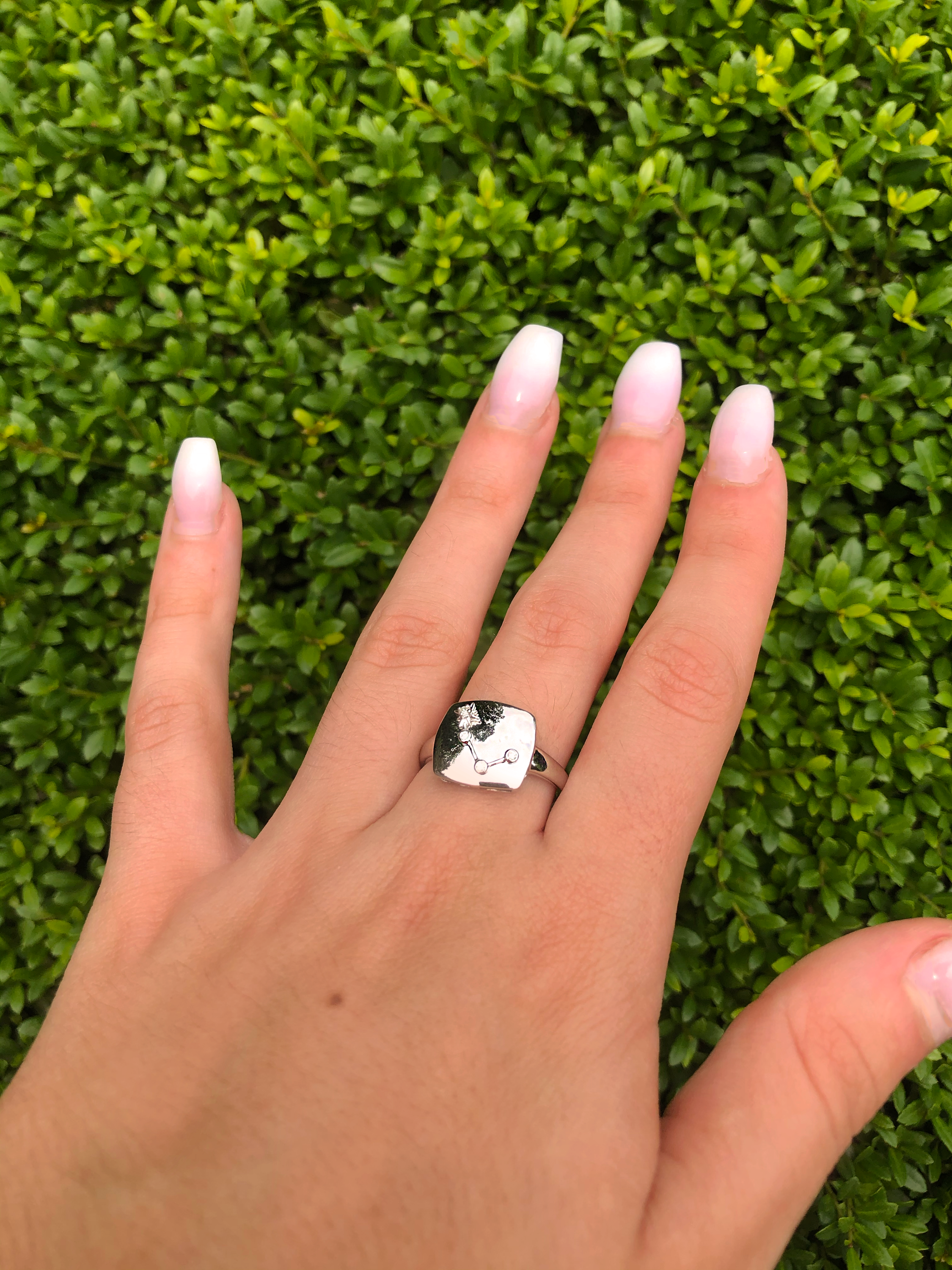 Aries Ram Diamond Constellation Signet Ring in Sterling Silver with natural diamonds, showcasing a unique astrological design.