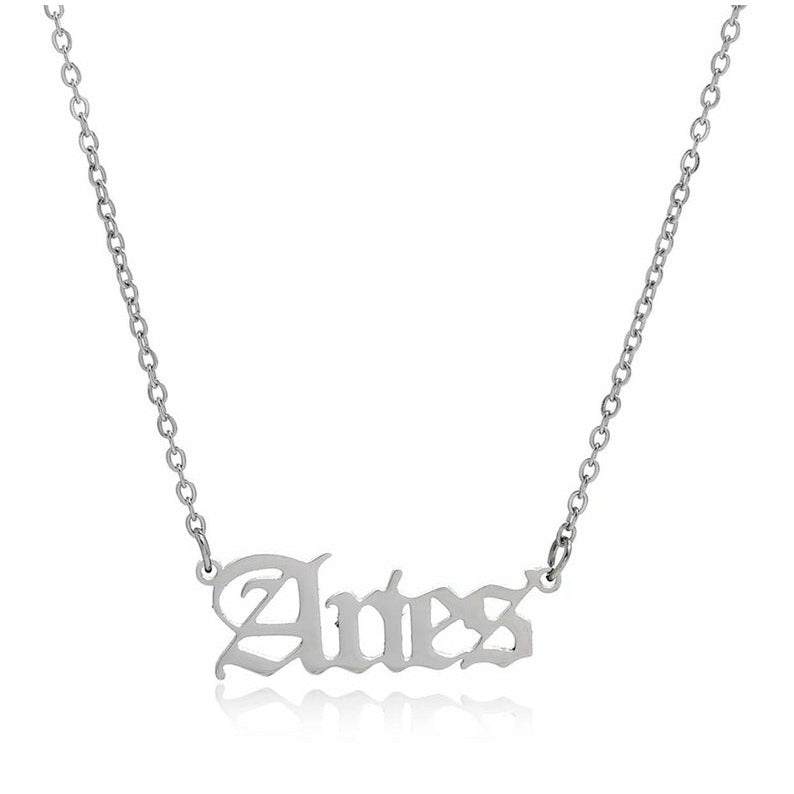 A stylish Aries Zodiac Necklace made of stainless steel, available in gold and silver, showcasing the Aries astrological symbol.