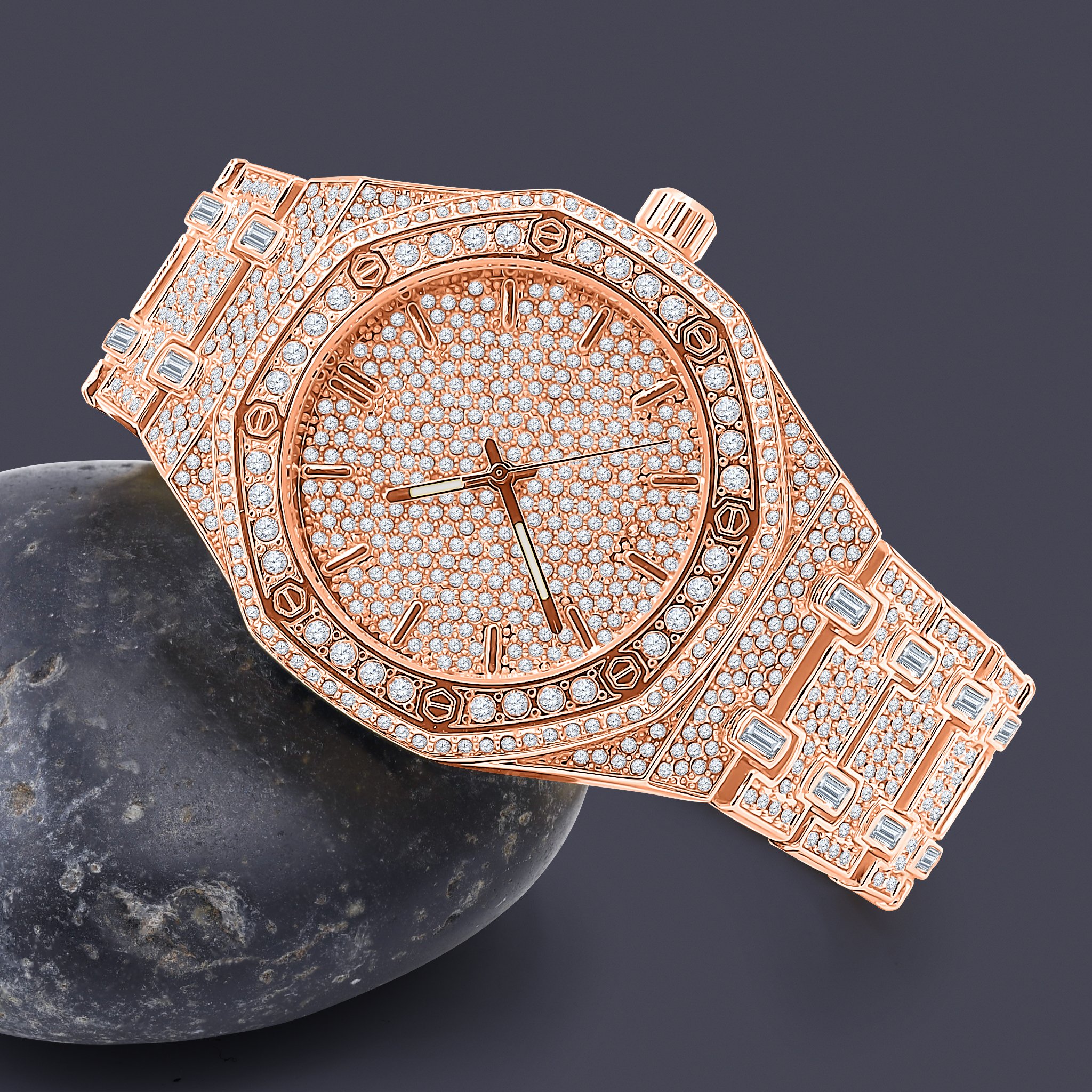 ARISTOCRATIC HIP HOP METAL watch featuring cubic zirconia stones on a stainless steel bracelet, showcasing elegance and luxury.