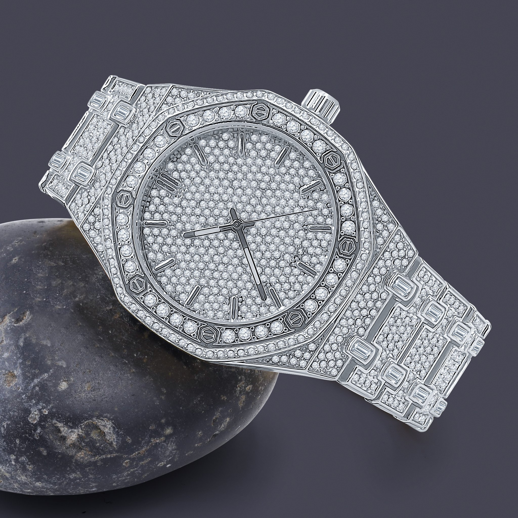 ARISTOCRATIC HIP HOP METAL watch featuring cubic zirconia stones on a stainless steel bracelet and bezel, showcasing luxury and elegance.