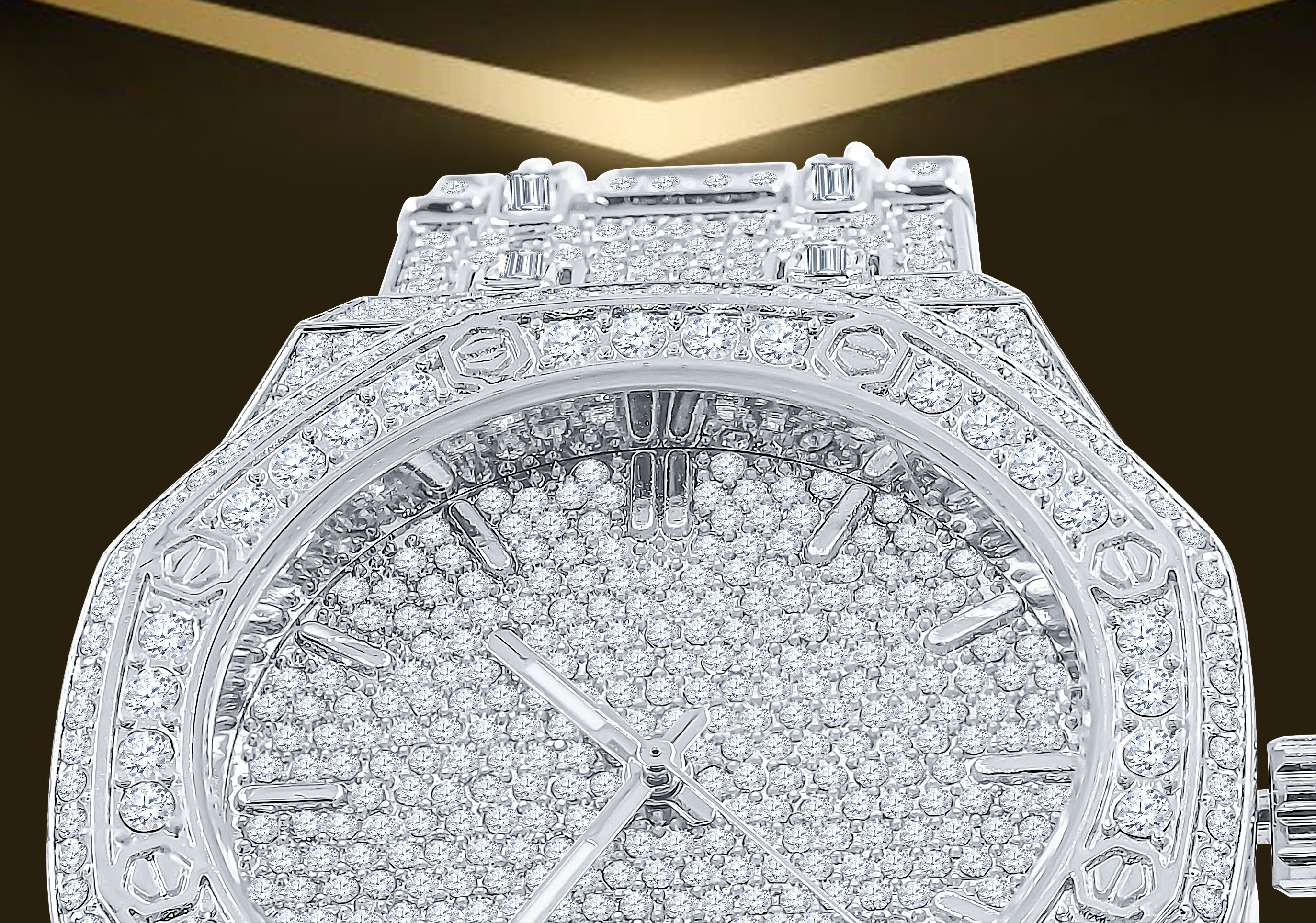 ARISTOCRATIC HIP HOP METAL watch featuring cubic zirconia stones on a stainless steel bracelet and bezel, showcasing luxury and elegance.