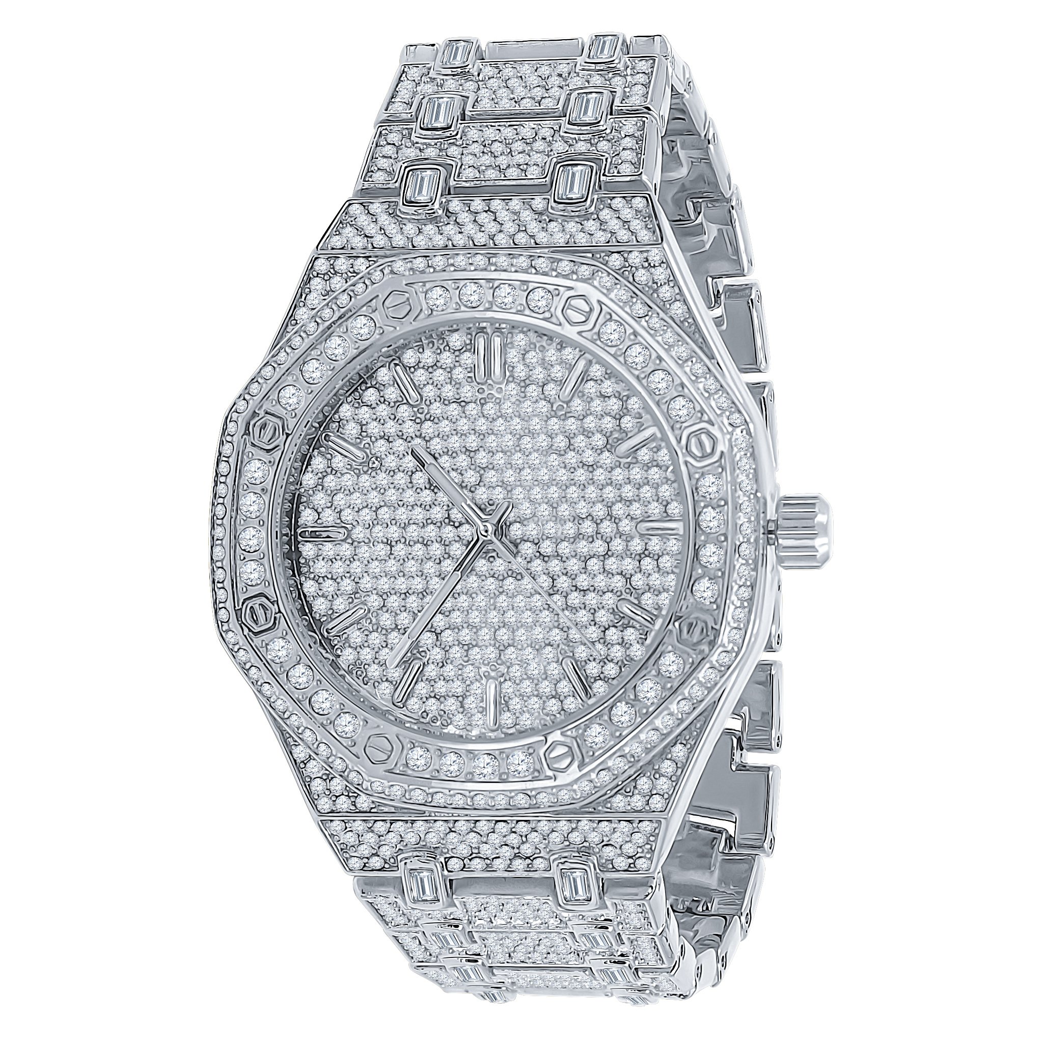 ARISTOCRATIC HIP HOP METAL watch featuring cubic zirconia stones on a stainless steel bracelet and bezel, showcasing luxury and elegance.