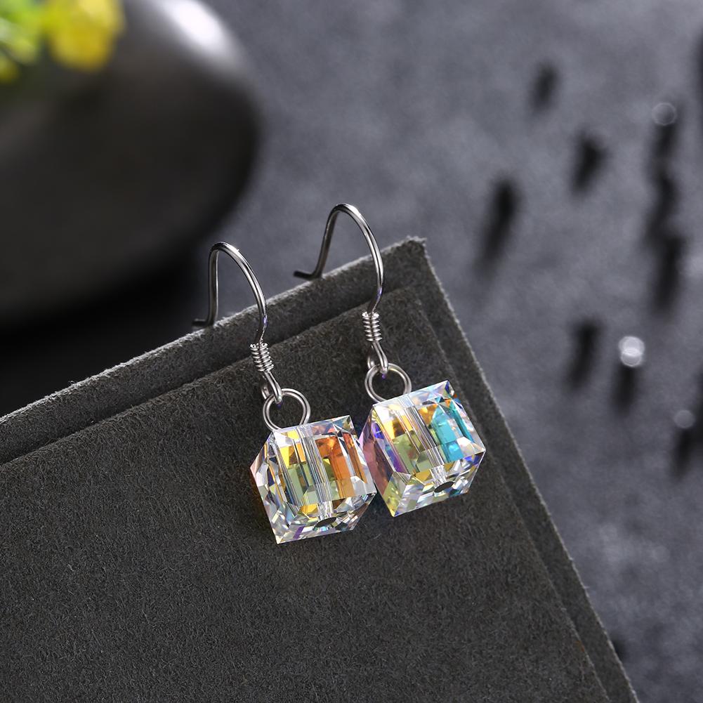 Aurora Borealis Magnificent Cube 3-piece jewelry set featuring a bracelet, necklace, and earrings adorned with Austrian crystals and 18K white gold plating.