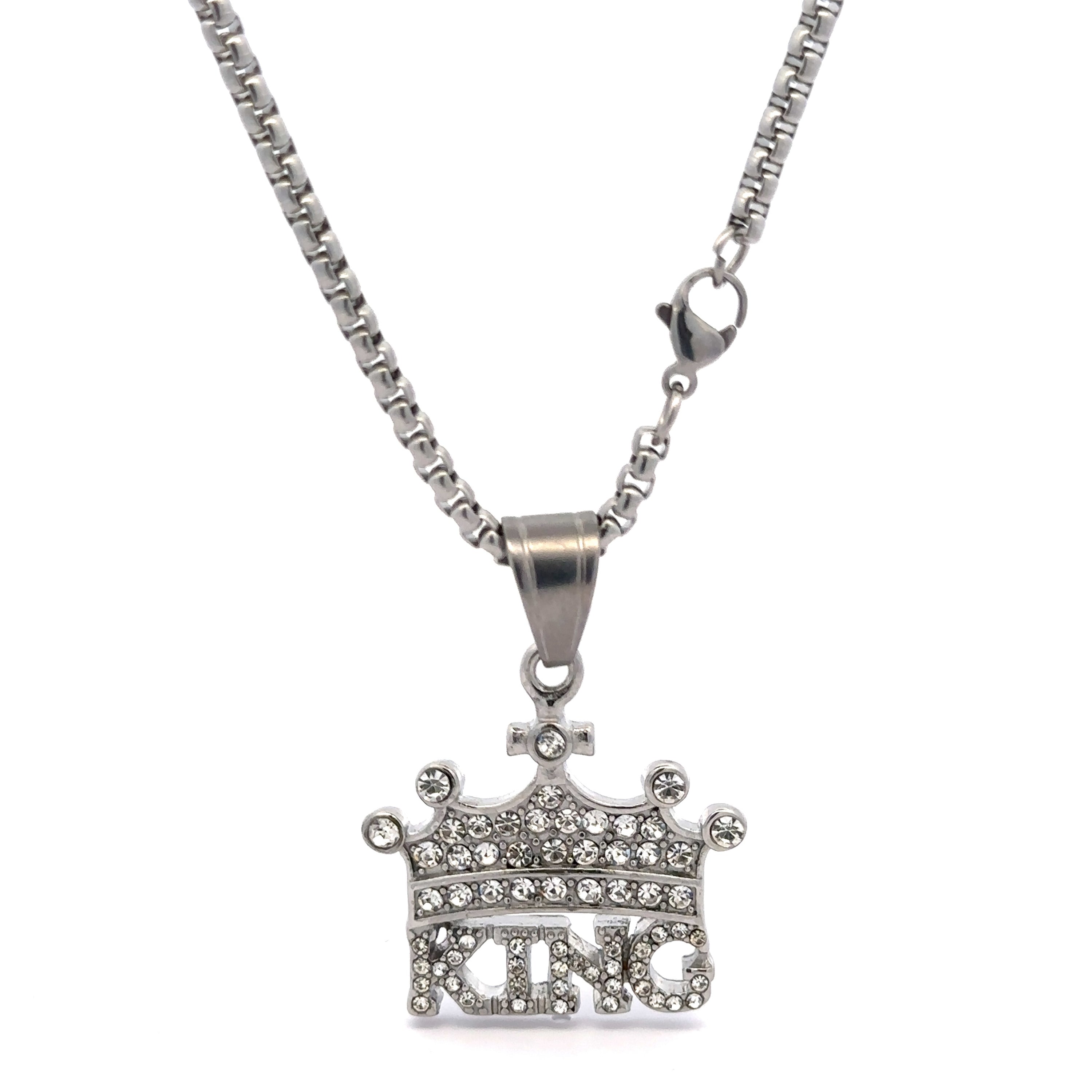 Aveline Steel Rhodium Necklace featuring a lunar-inspired design, showcasing its elegant craftsmanship and durable steel composition.