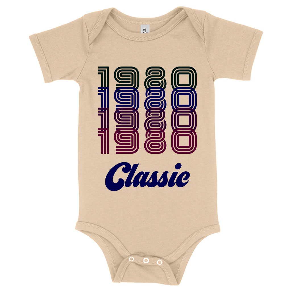 Baby Jersey 1980 Classic Onesie in vibrant colors, featuring an envelope neckline and three-snap leg closure for easy dressing.