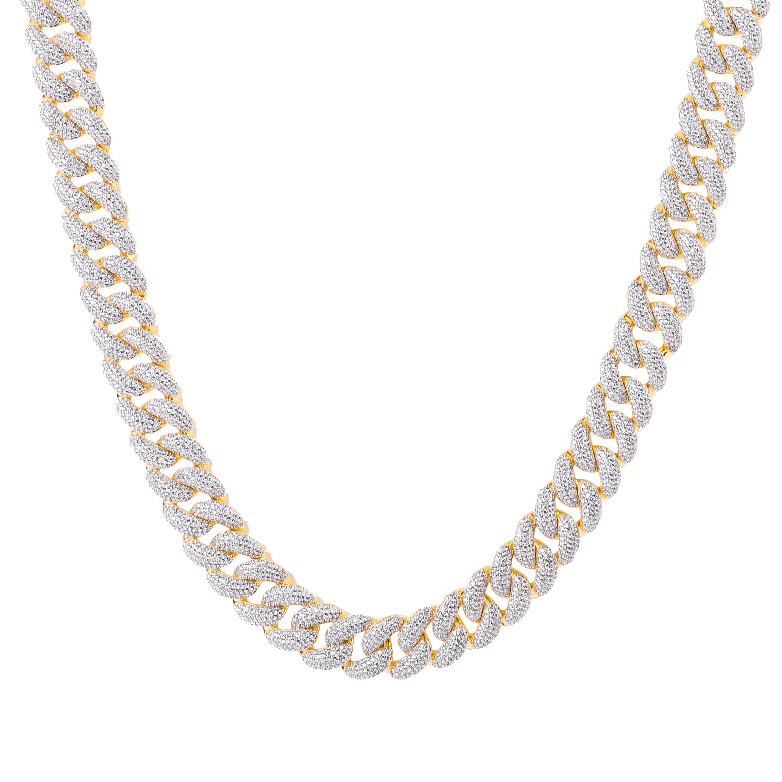 BAGGY 25 MM Miami Cuban chain featuring solid brass links and AAA cubic zirconia, showcasing a luxurious and bold design.