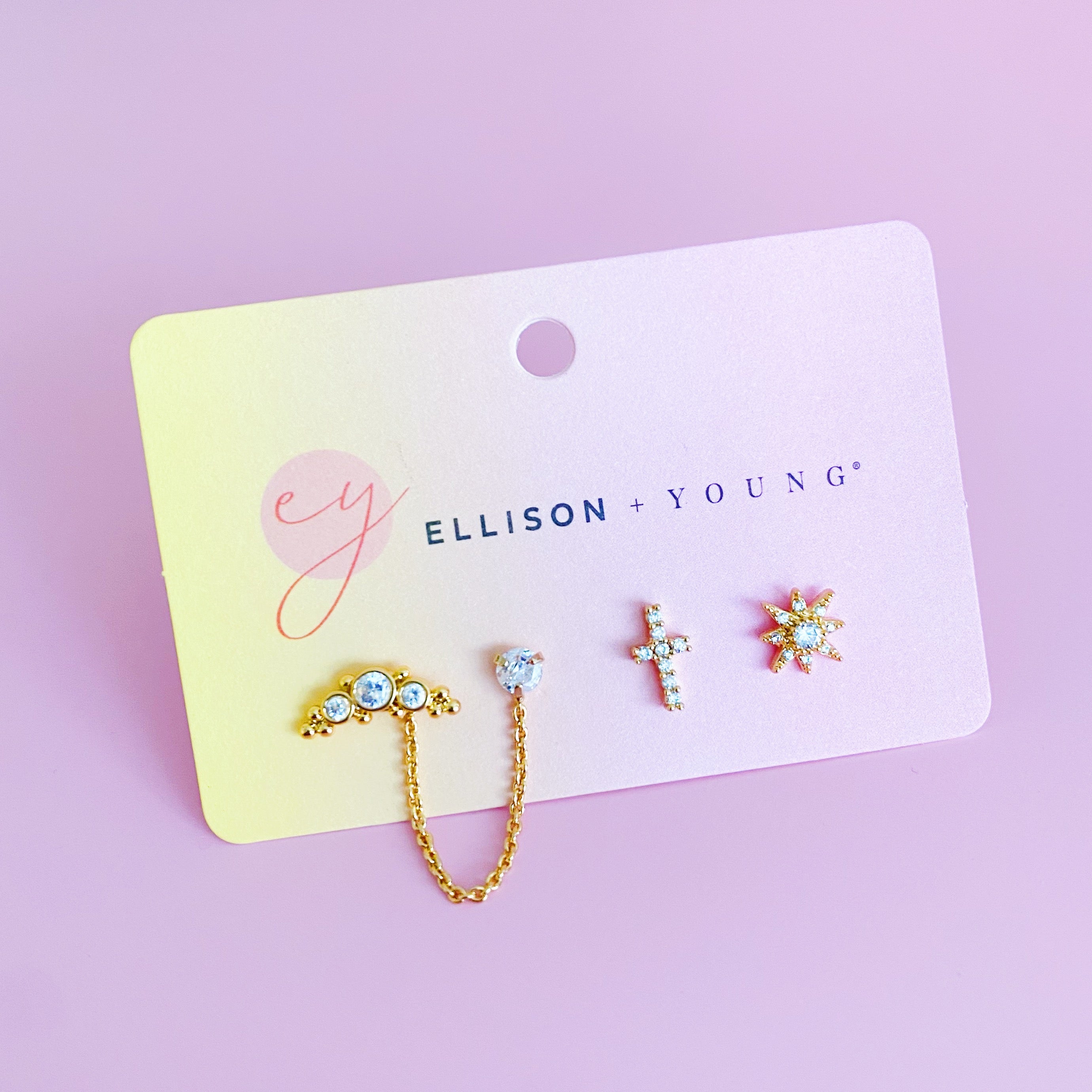 Be The Shine Linked Earrings Set of 3 featuring elegant gold plated designs, perfect for multi-piercing styles.