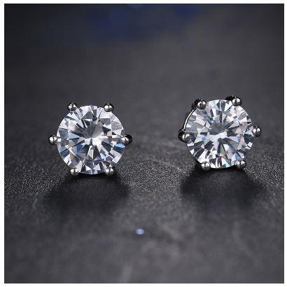 BEAM Silver Clear CZ Earrings featuring sparkling cubic zirconia in a classic round shape, elegantly packaged.