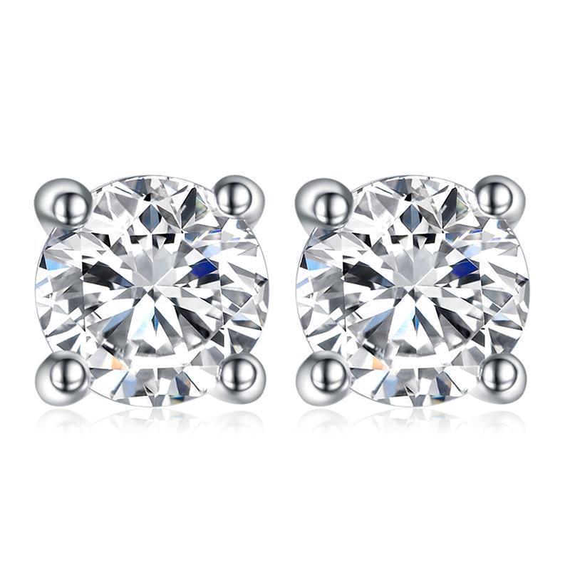 BEAM Silver Clear CZ Earrings featuring sparkling cubic zirconia in a classic round shape, elegantly packaged.